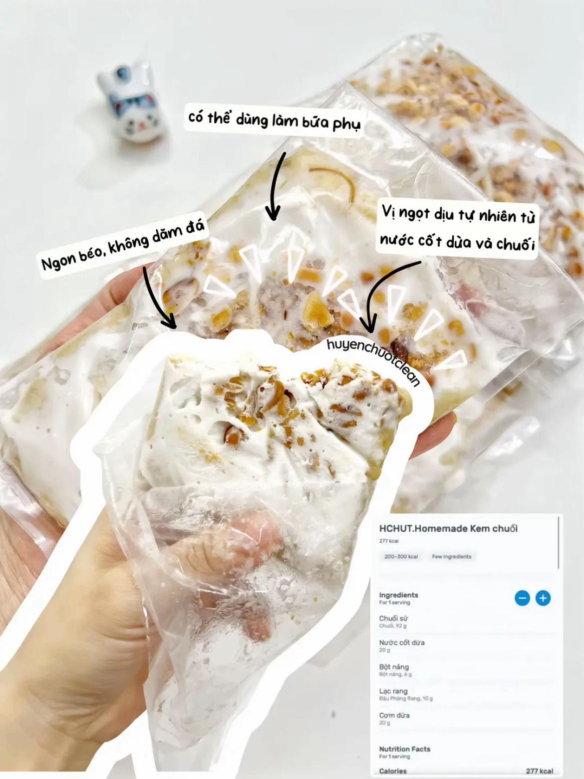 Kem Chuối Healthy Không Dăm Đá - Công Thức Tự Làm Với Nước Cốt Dừa, Đậu Phộng và Chuối Sứ