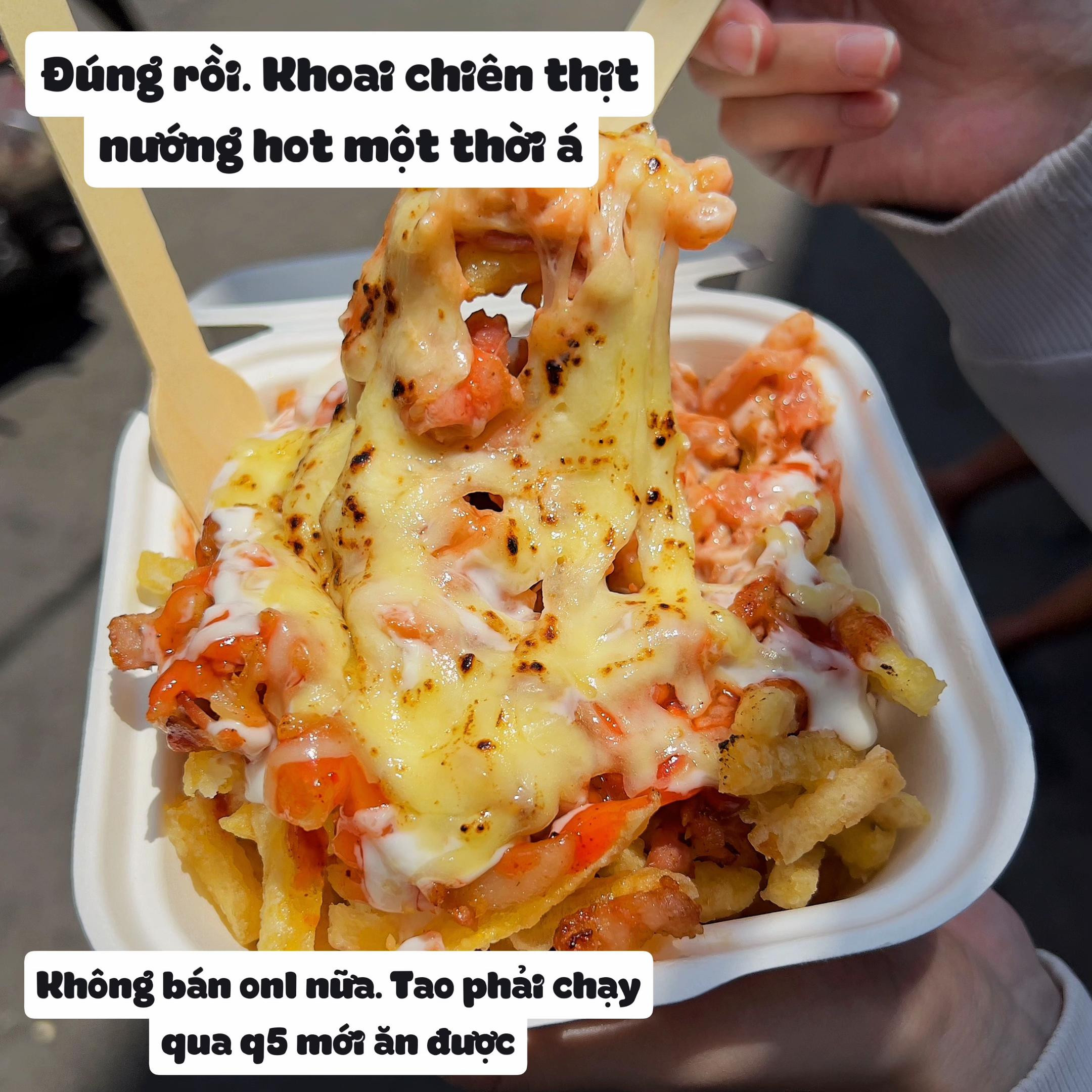 Khoai chiên thịt nướng phô mai拉丝 nóng hổi, món ăn vặt street food Việt Nam