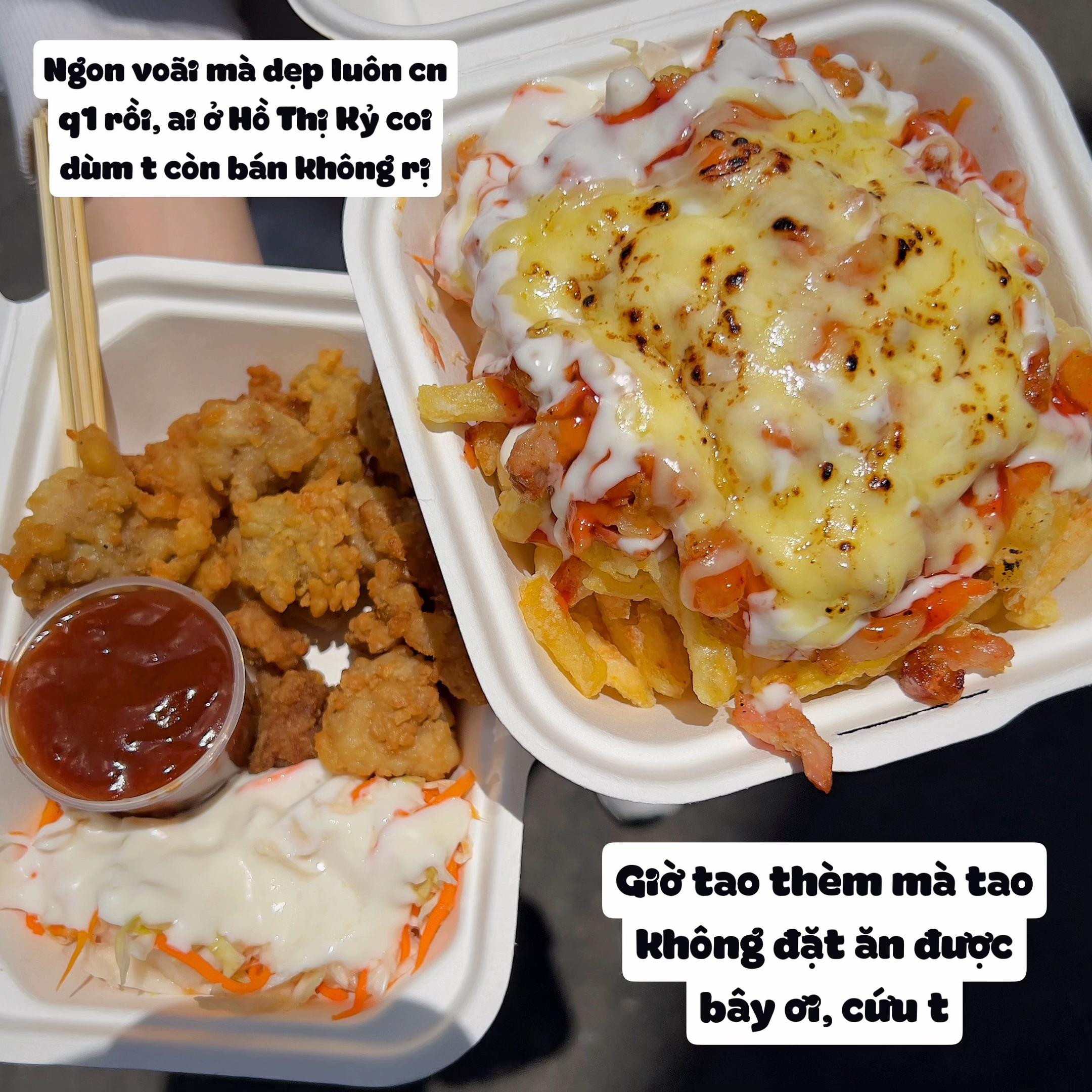 Khoai chiên thịt nướng phô mai拉丝 nóng hổi, món ăn vặt street food Việt Nam