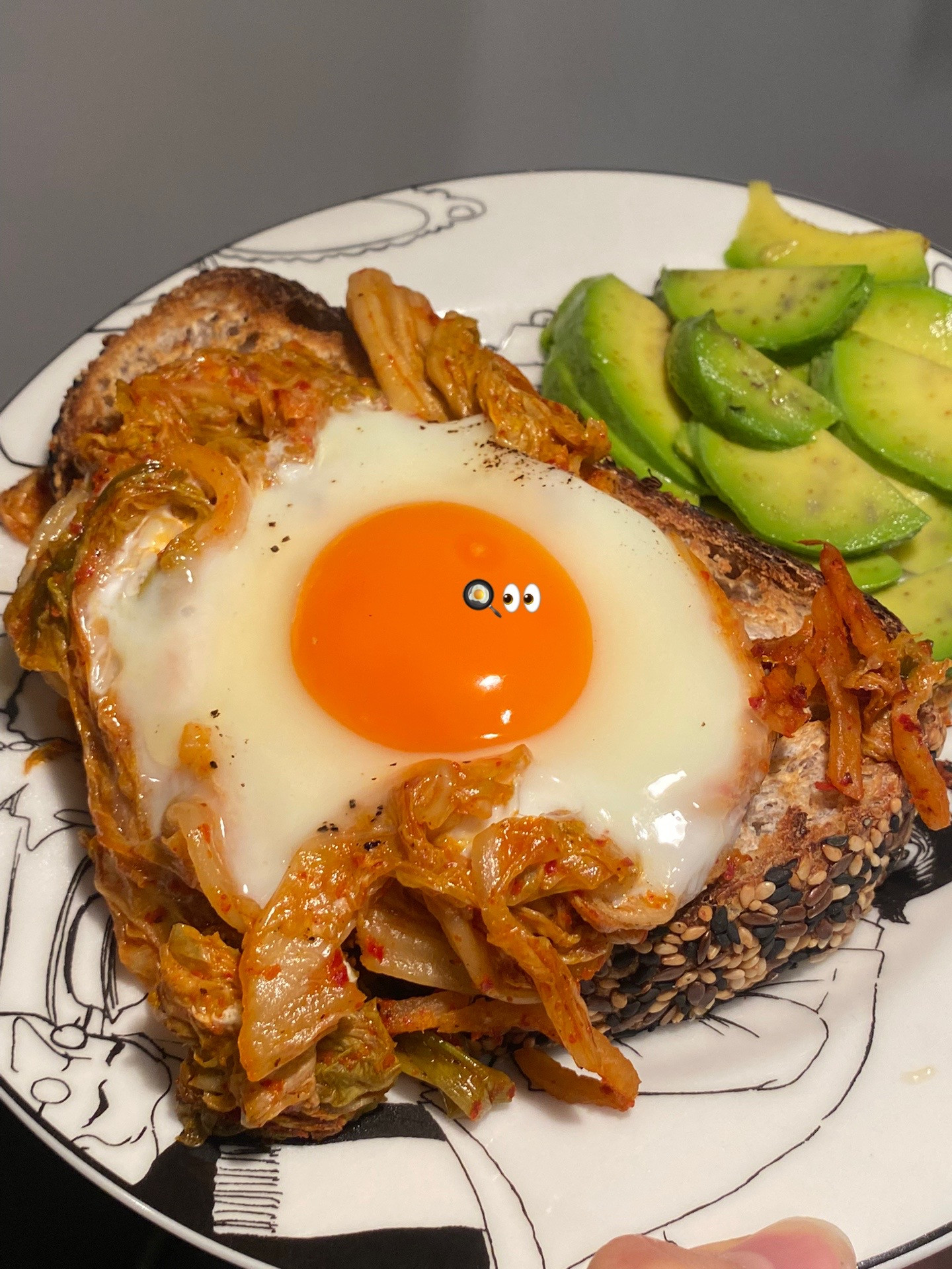 Kimchi Fried Egg Toastie with Sautéed Kimchi and Avocado
