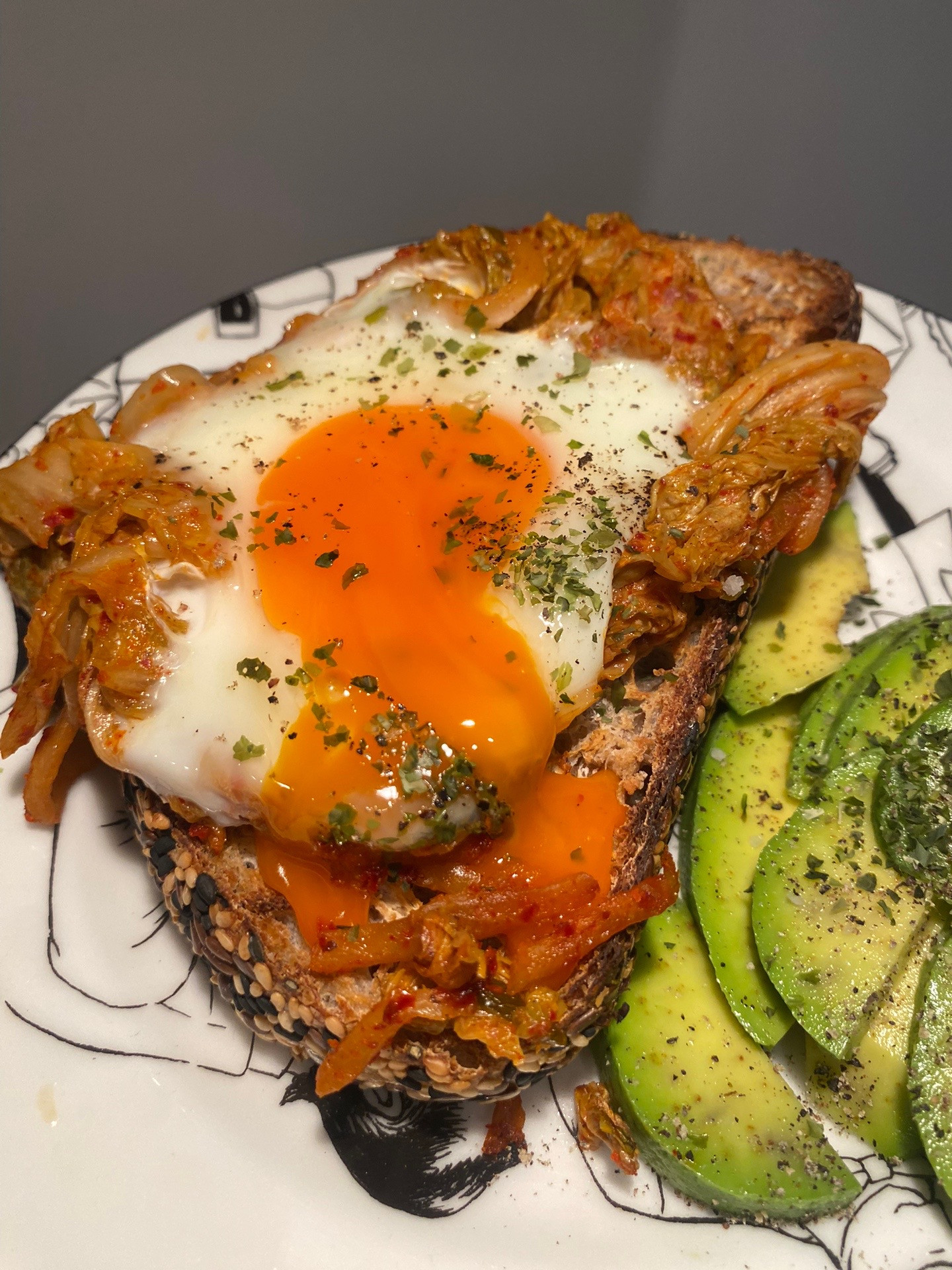 Kimchi Fried Egg Toastie with Sautéed Kimchi and Avocado