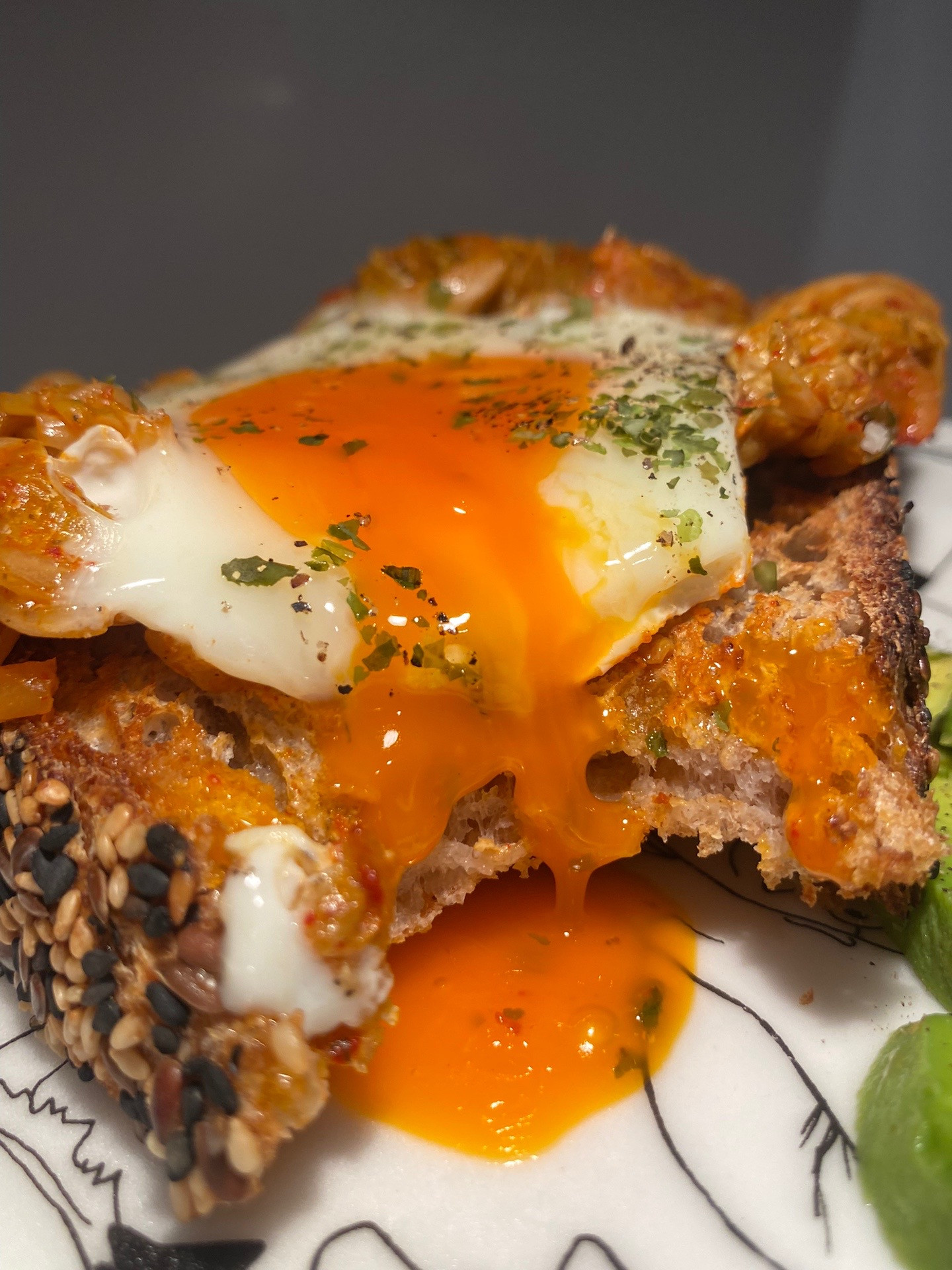 Kimchi Fried Egg Toastie with Sautéed Kimchi and Avocado