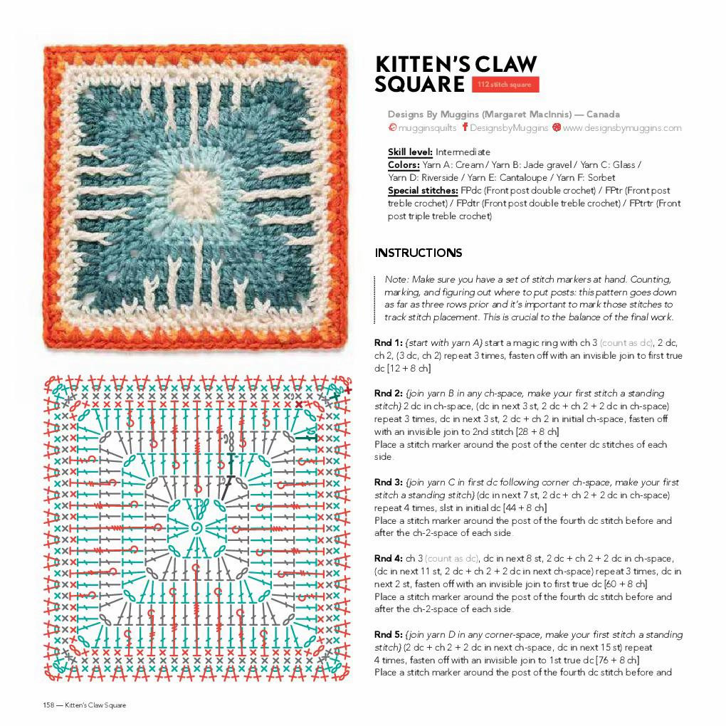 Kitten's Claw Square Crochet Pattern and Chart