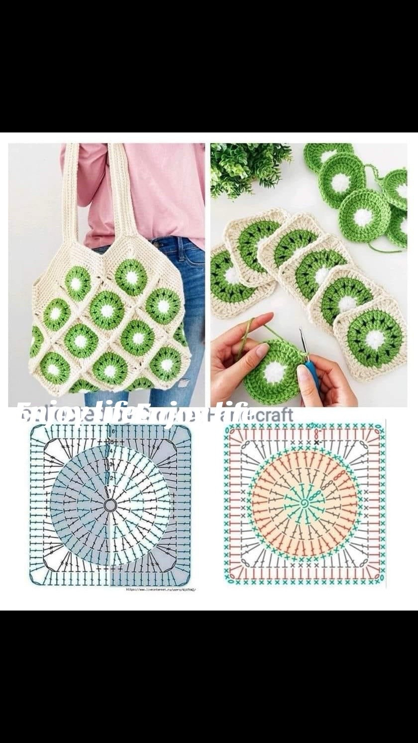 Kiwi Slice Granny Square Crochet Tote Bag Pattern and Chart