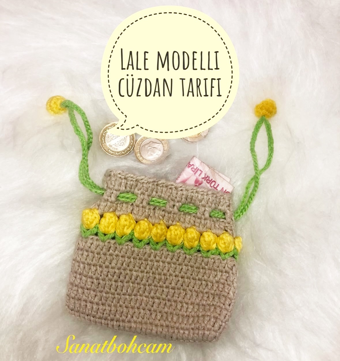 Lale Modelli Cüzdan Tarifi - Crochet Tulip Wallet Pattern with Step-by-Step Instructions