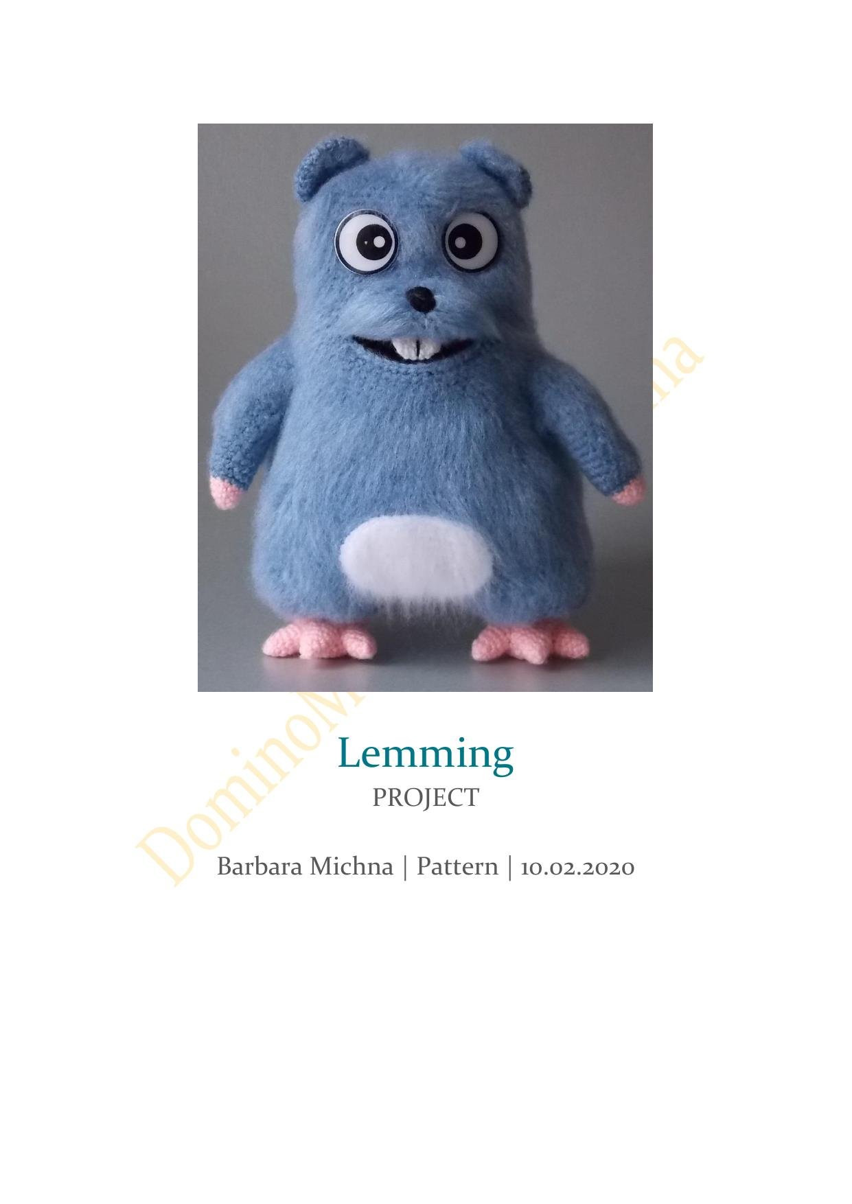 Lemming Amigurumi Crochet Pattern: Blue Fluffy Doll with Pink Feet and White Belly by Barbara Michna