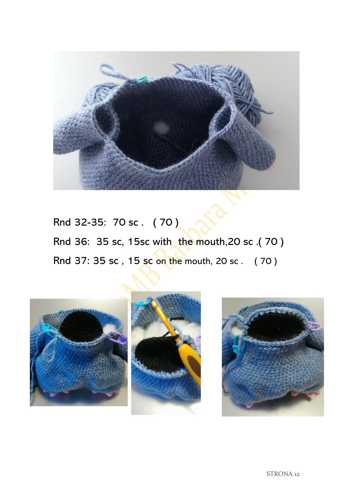 Lemming Amigurumi Crochet Pattern: Blue Fluffy Doll with Pink Feet and White Belly by Barbara Michna