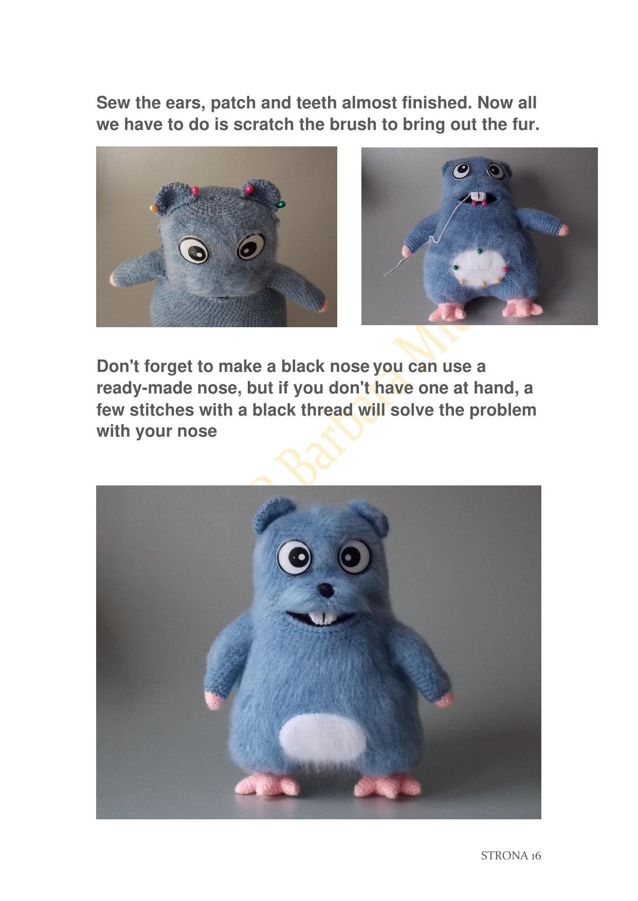 Lemming Amigurumi Crochet Pattern: Blue Fluffy Doll with Pink Feet and White Belly by Barbara Michna