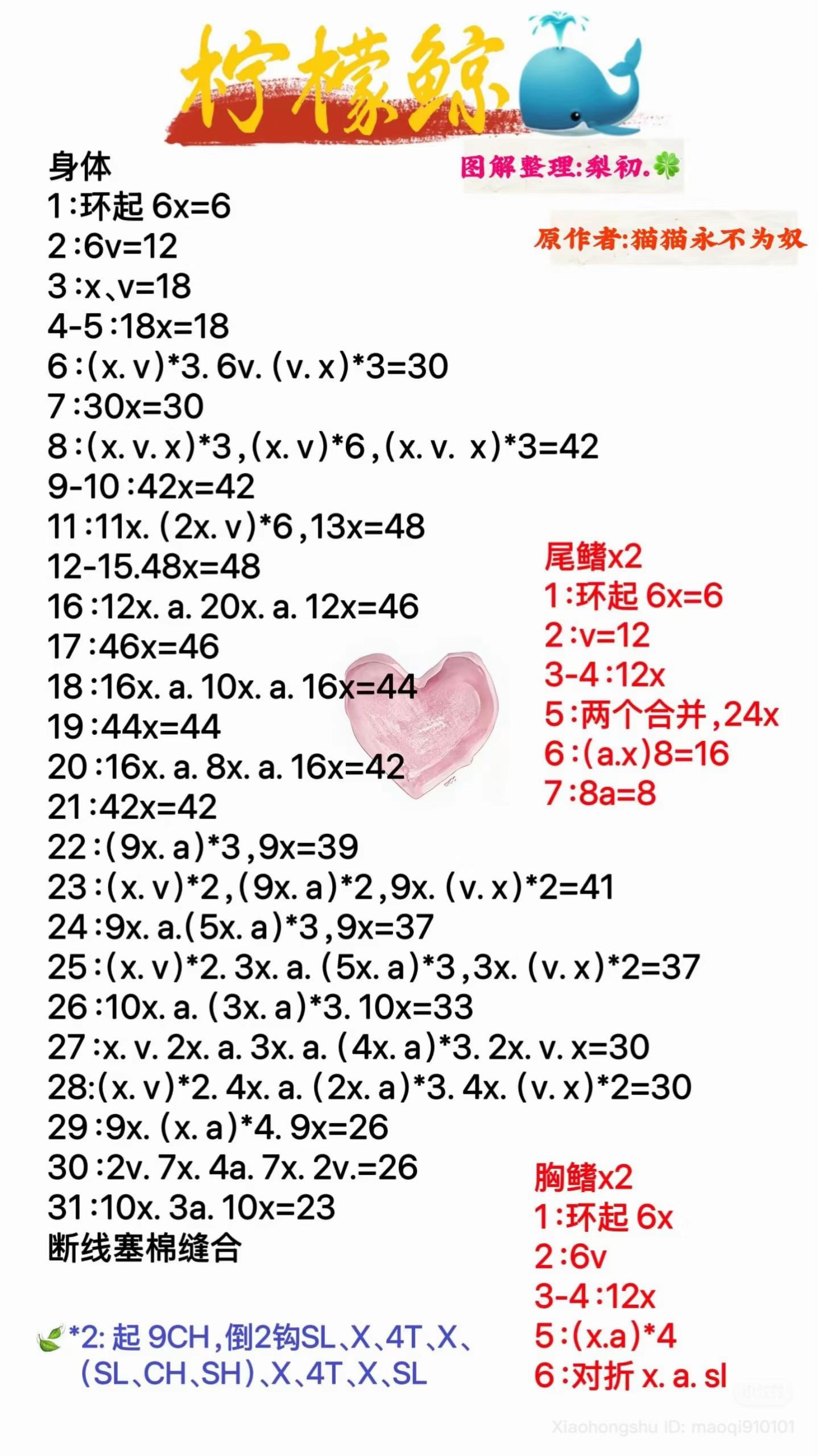 Lemon Whale Amigurumi Crochet Pattern Chart