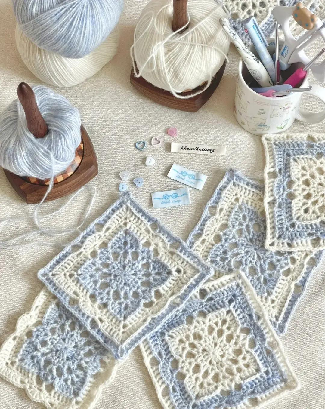 Light Blue and Cream Crochet Granny Square Cardigan Pattern