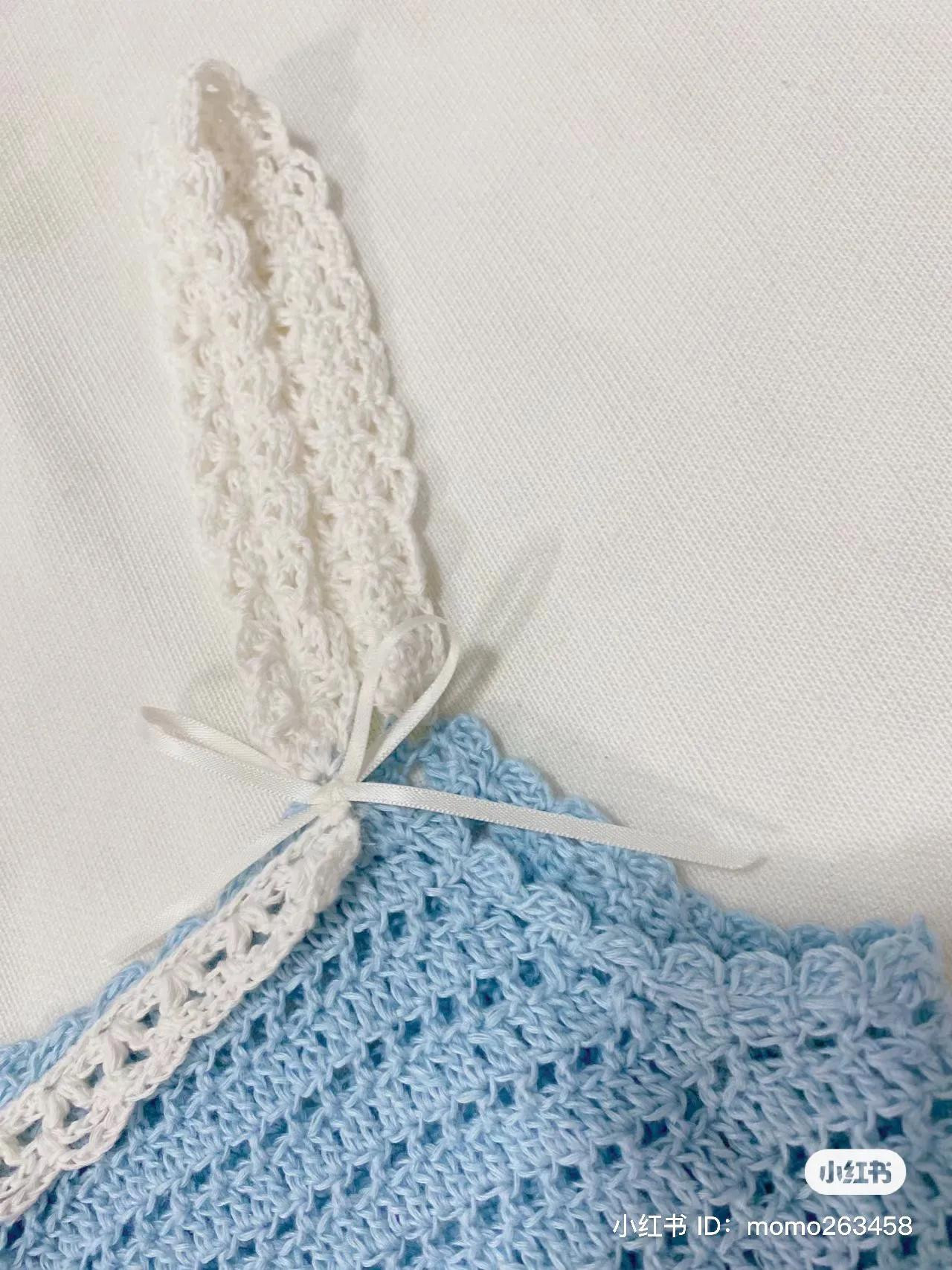 Light Blue Crochet Peplum Top with White Lace Straps and Ribbon Detail