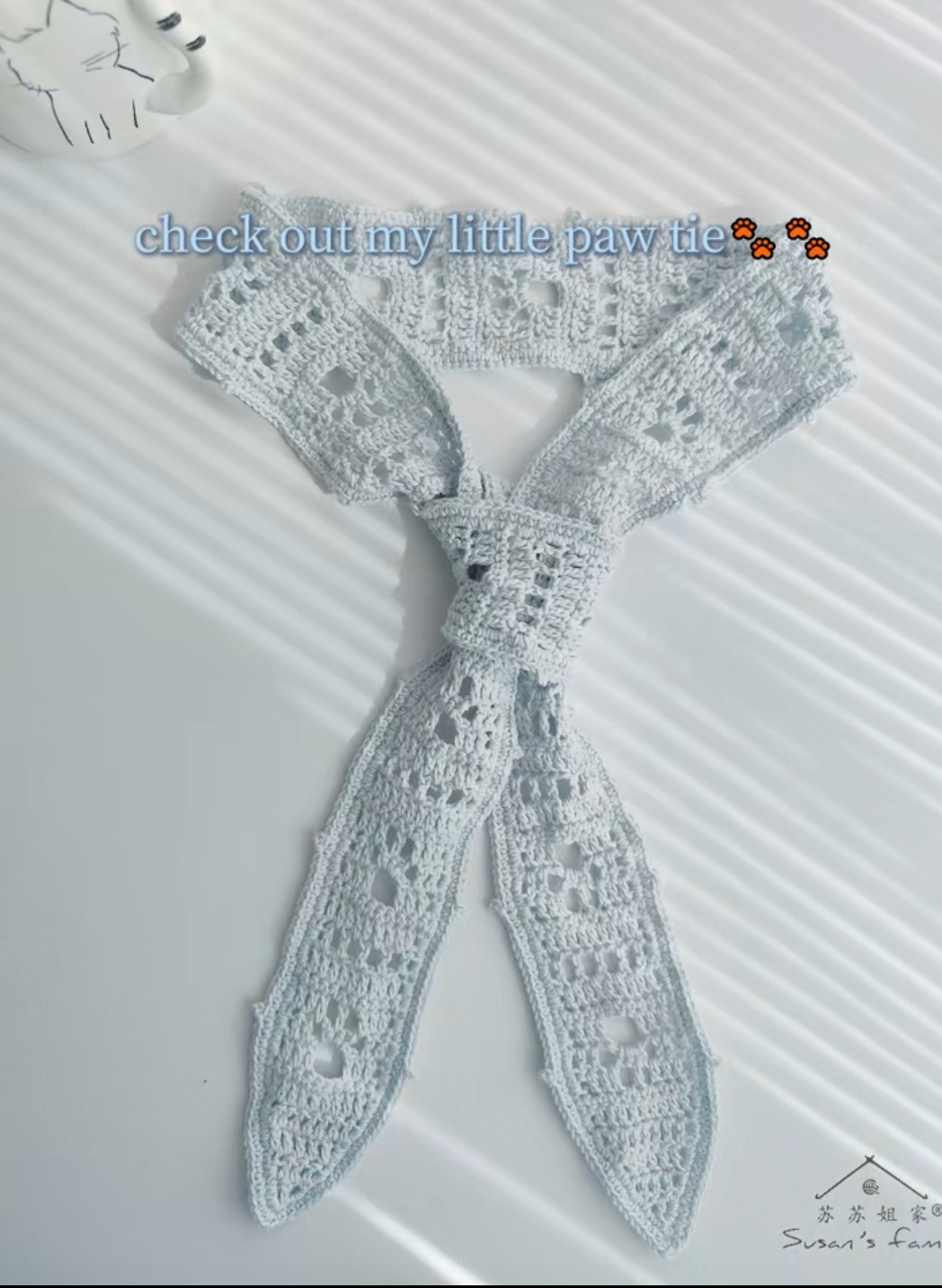 Light Blue Kitty Paw Tie Crochet Pattern Chart