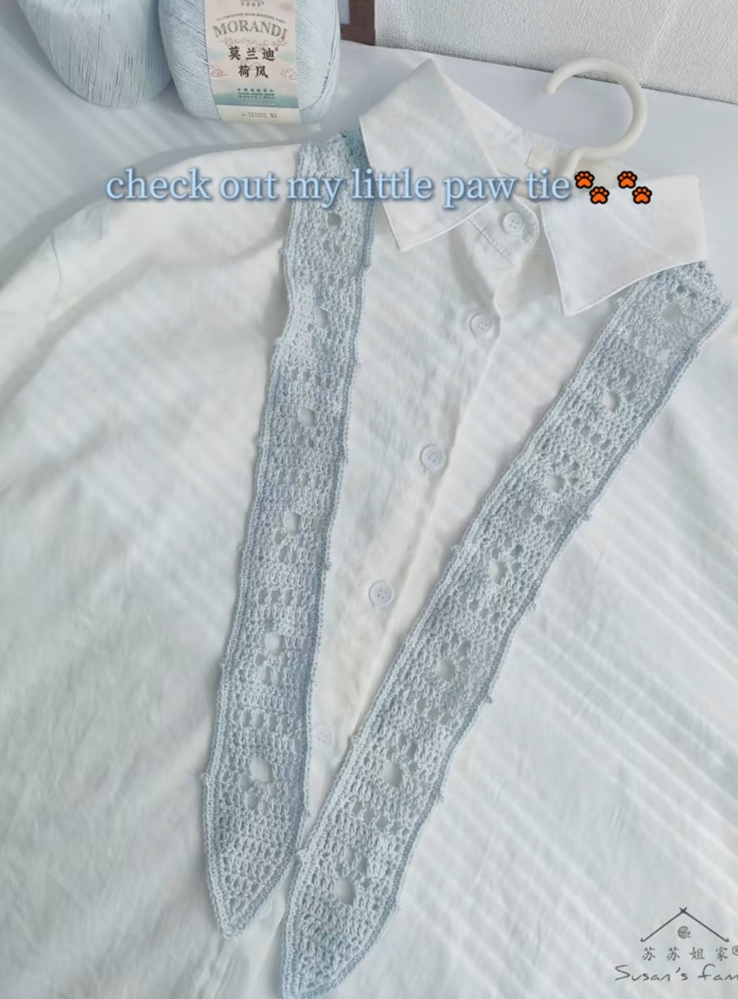 Light Blue Kitty Paw Tie Crochet Pattern Chart