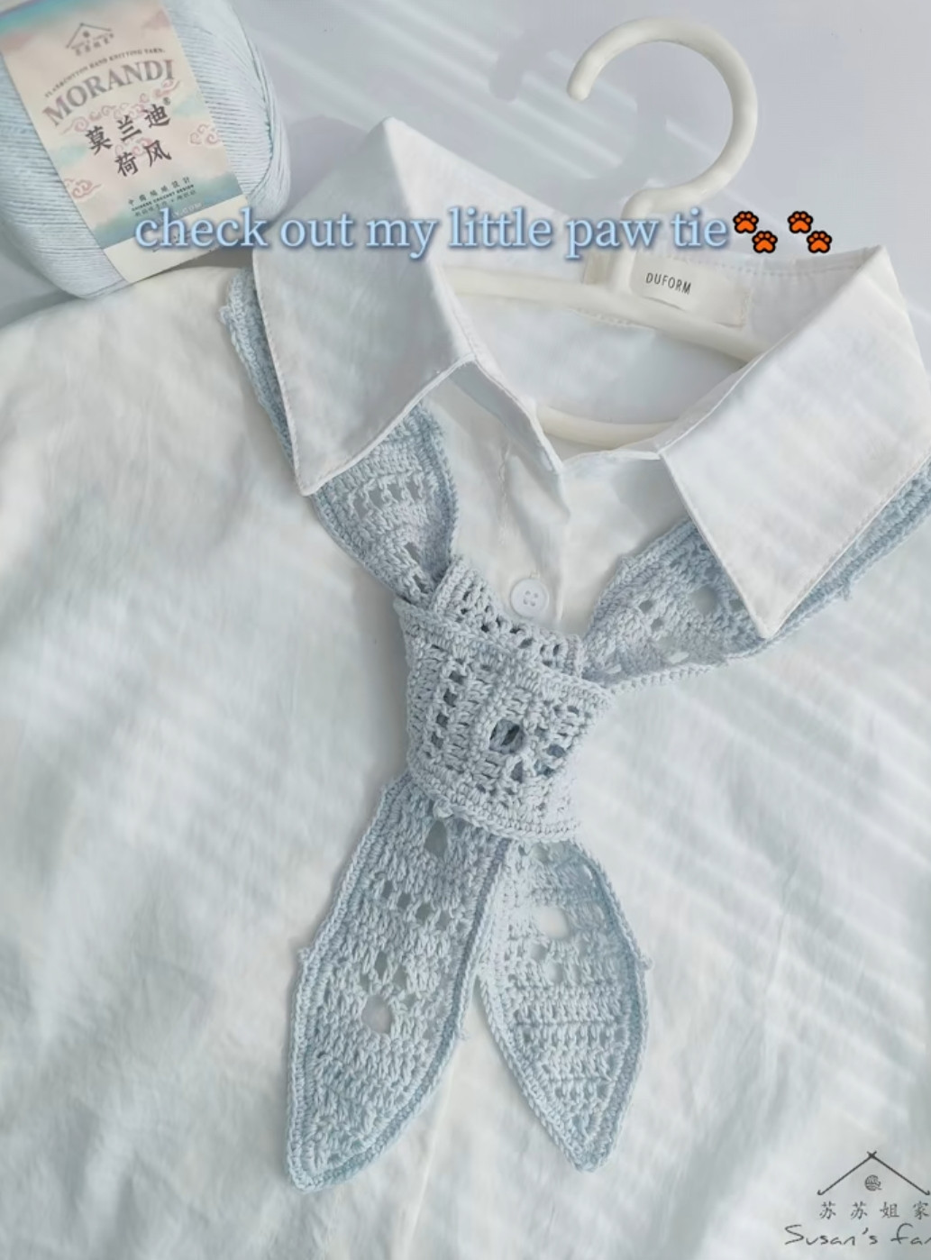 Light Blue Kitty Paw Tie Crochet Pattern Chart