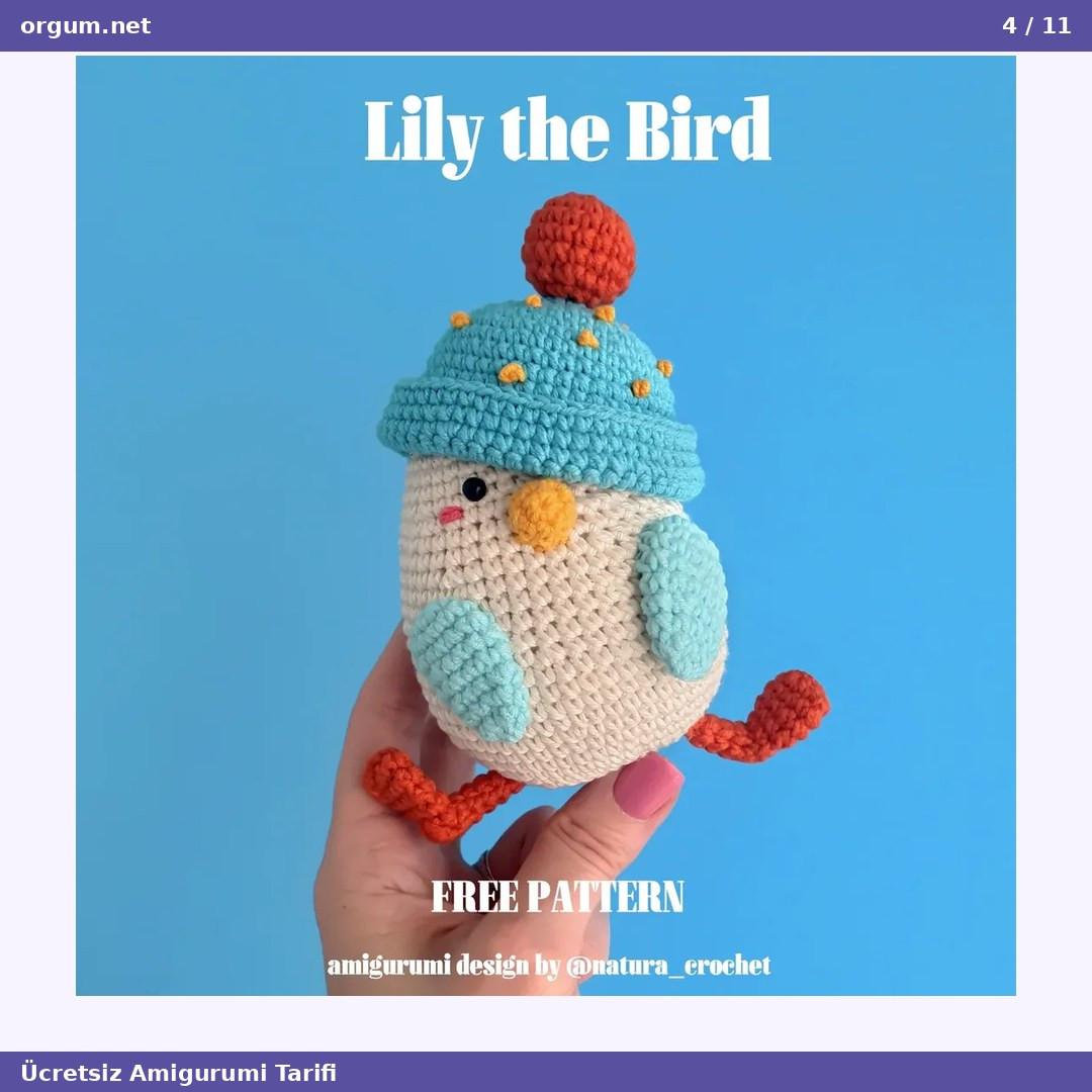 Lily the Bird Amigurumi Free Pattern: Cute Crochet Bird with Blue Hat and Orange Feet
