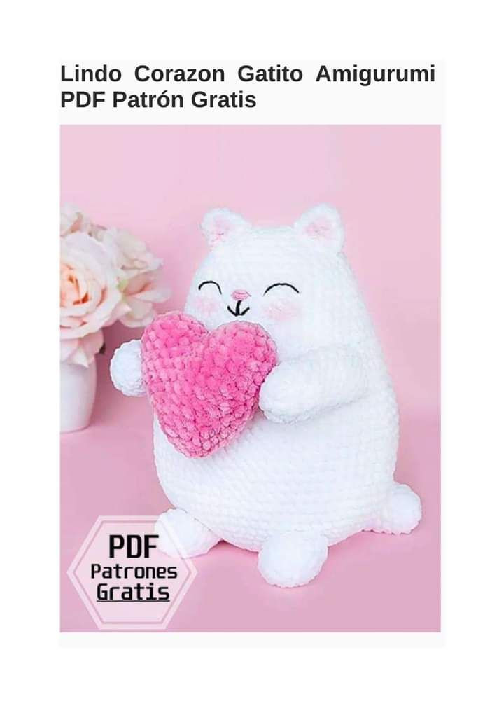 Lindo Corazon Gatito Amigurumi PDF Patrón Gratis