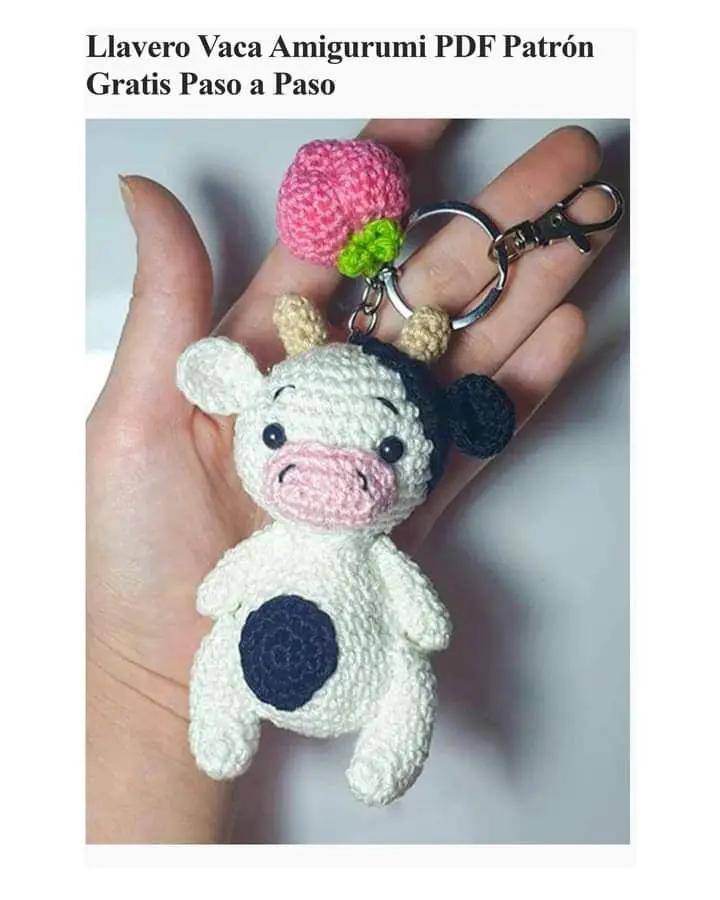 Llavero Vaca Amigurumi PDF Patrón Gratis Paso a Paso