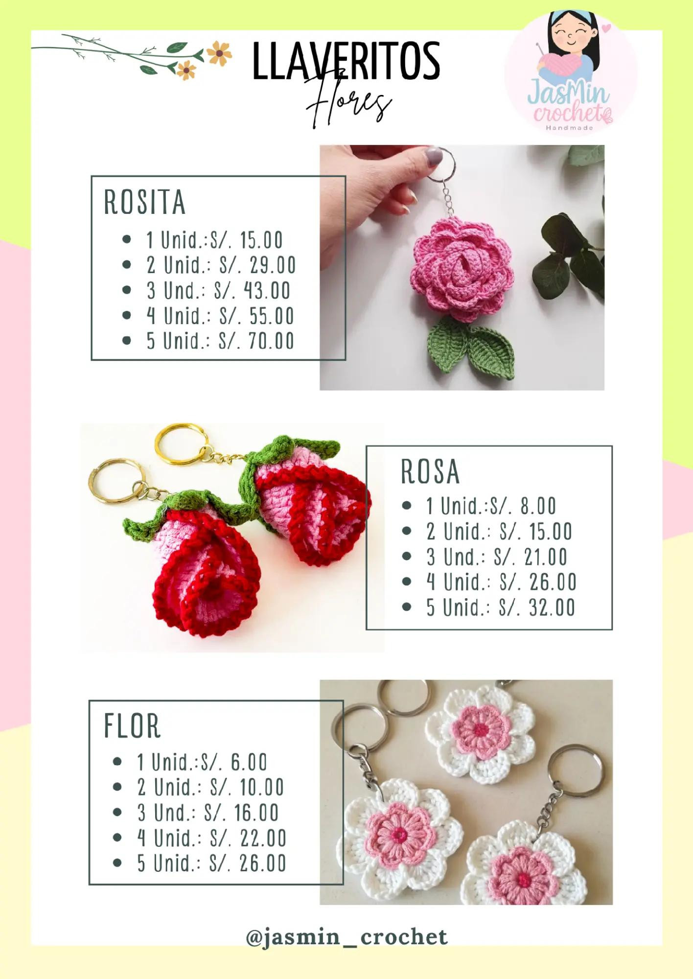 Llaveros de crochet: Tulipanes, rosas, girasoles y abejas hechas a mano