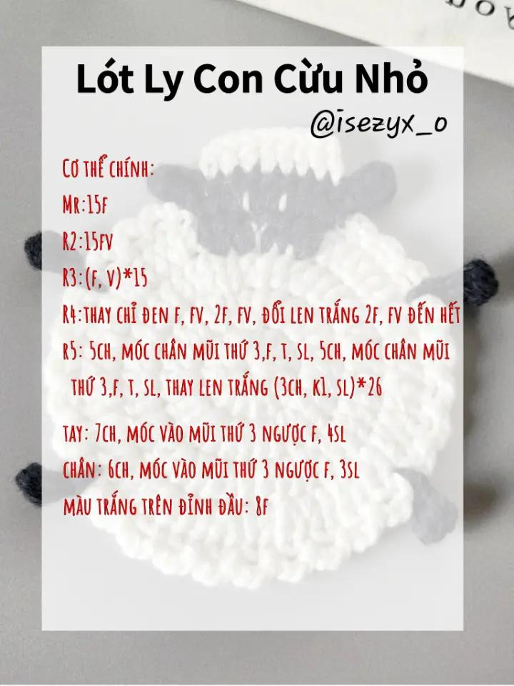 Lót Ly Con Cừu Nhỏ: Mẫu móc len hình cừu trắng đen, hướng dẫn chi tiết từng hàng