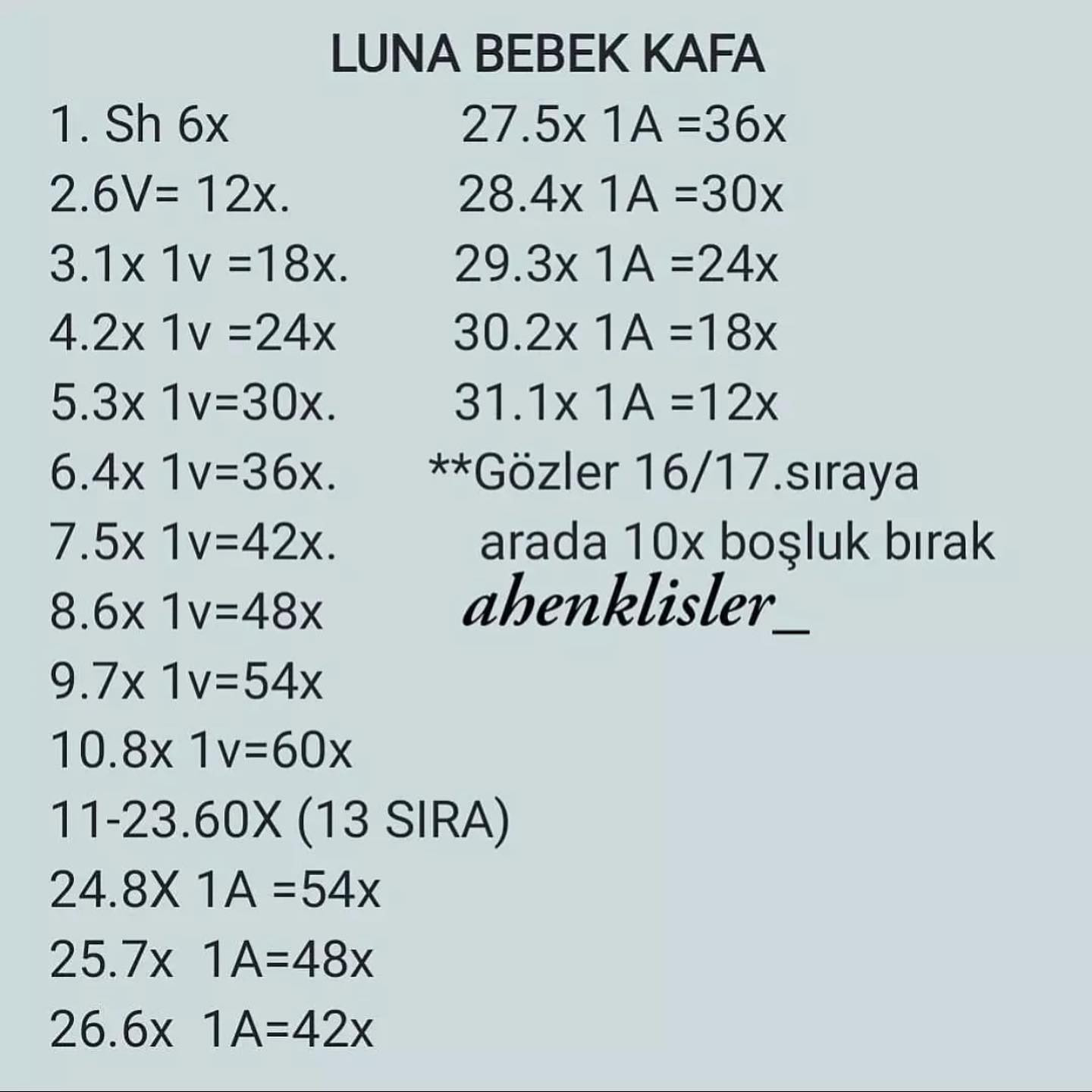 Luna Bebek Tarifi: Amigurumi bebek örme dökümü (Kafa, Kol ve Bacak)