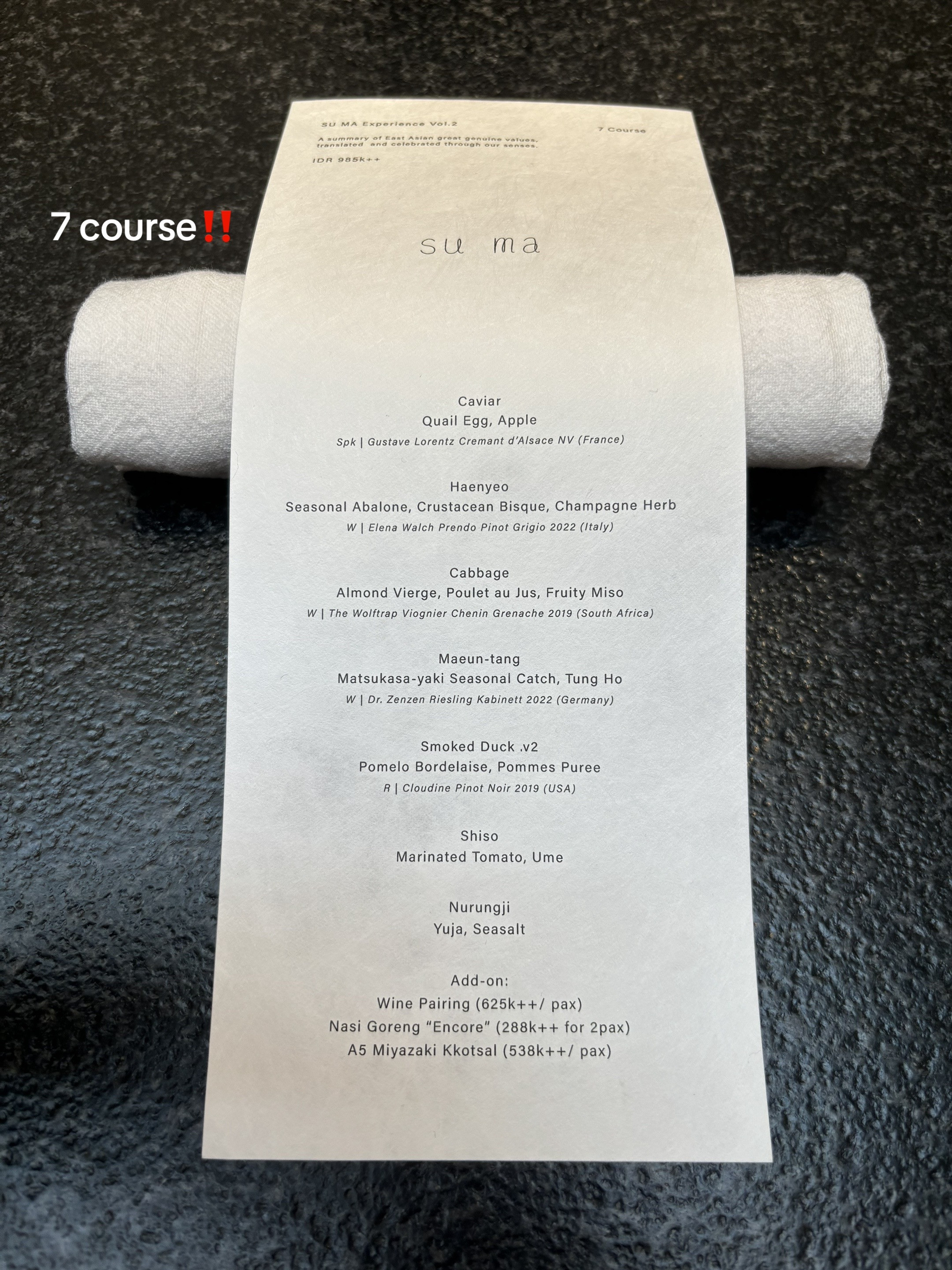 Luxurious 7-course tasting menu at Suma Jakarta featuring fancy Nasi Goreng, caviar, and quail egg