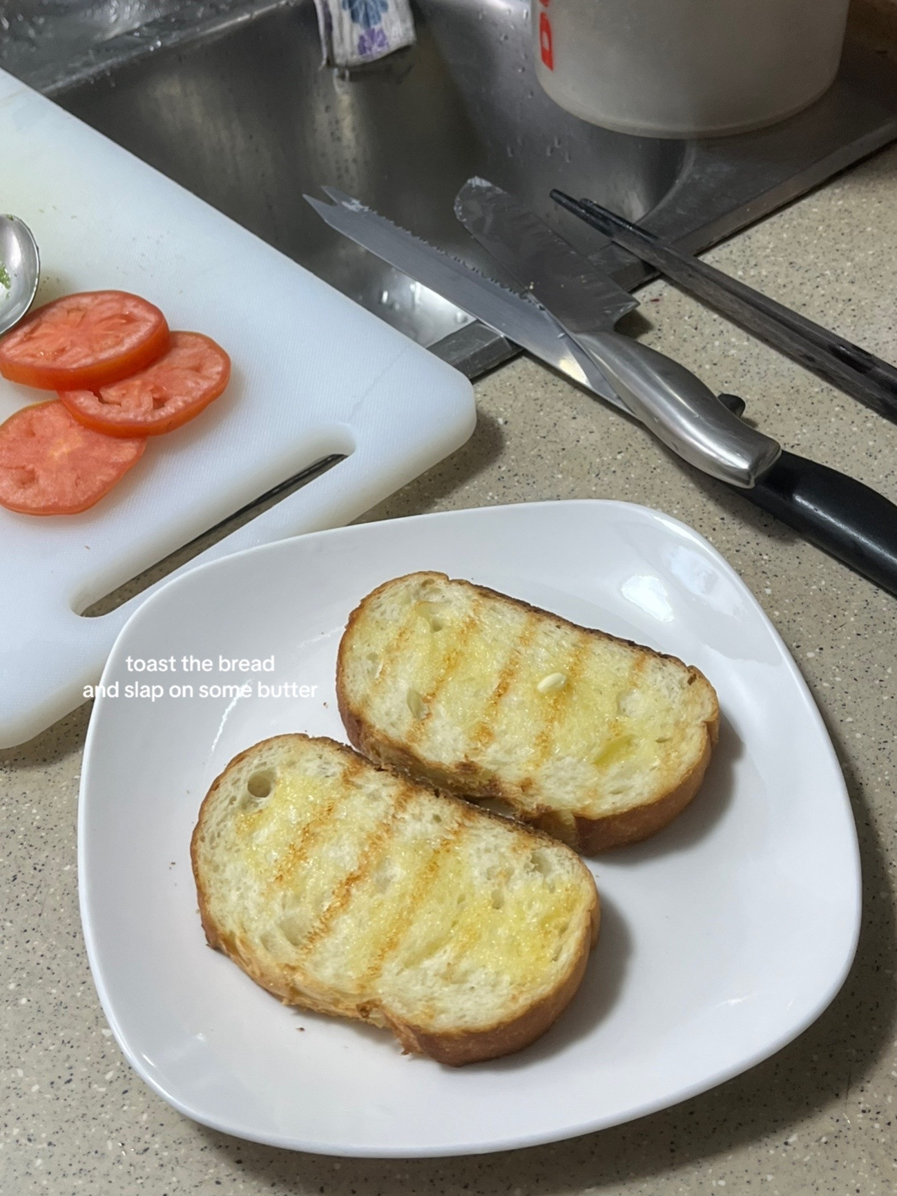 Make breakfast avo toast with me: simple avocado toast with tomatoes, buttered bread, and scrambled eggs