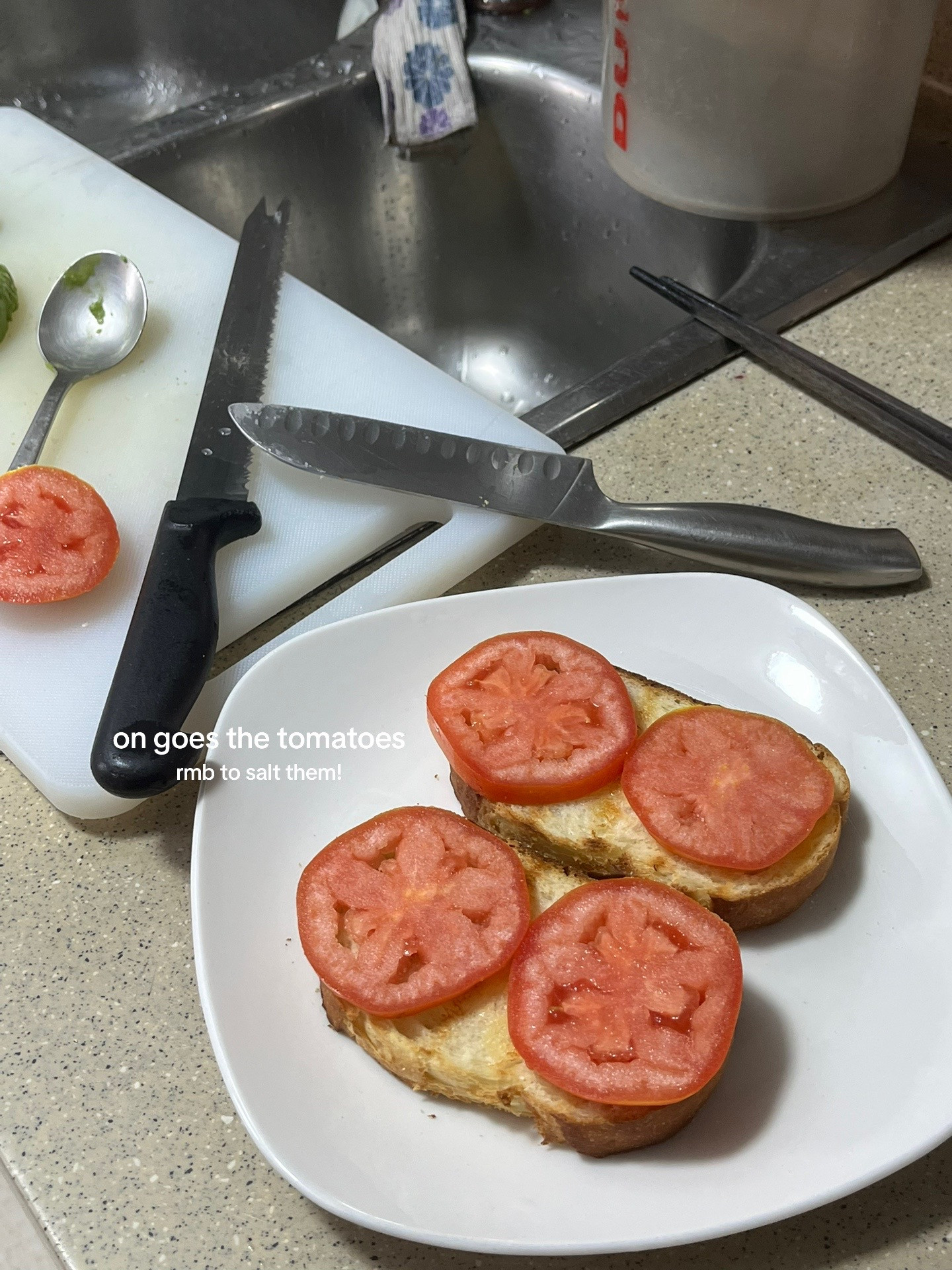 Make breakfast avo toast with me: simple avocado toast with tomatoes, buttered bread, and scrambled eggs