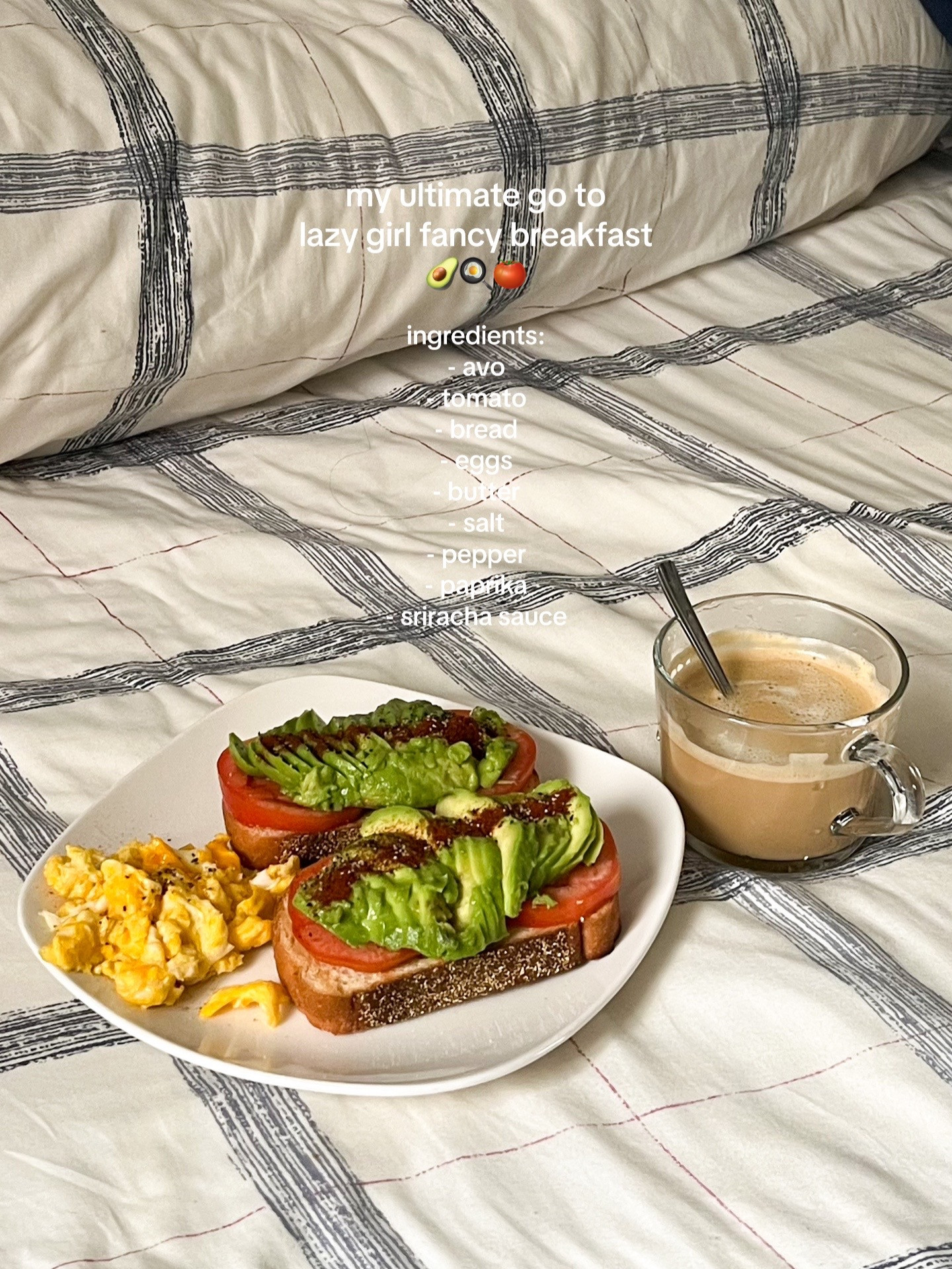 Make breakfast avo toast with me: simple avocado toast with tomatoes, buttered bread, and scrambled eggs