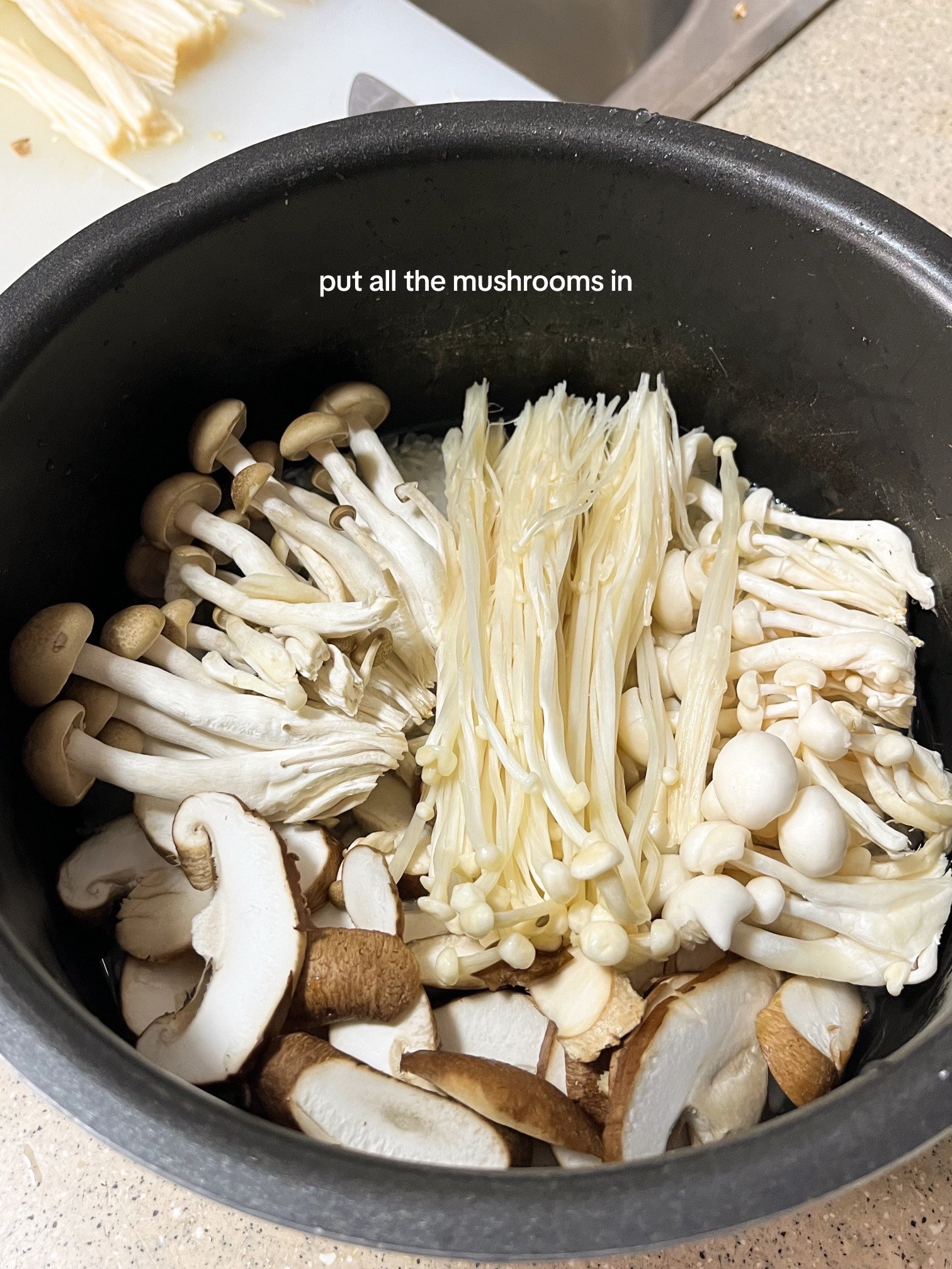 Make Miso Mushroom Pot Rice: A Simple One-Pot Meal with Enoki, Shiitake, and Shimeiji Mushrooms