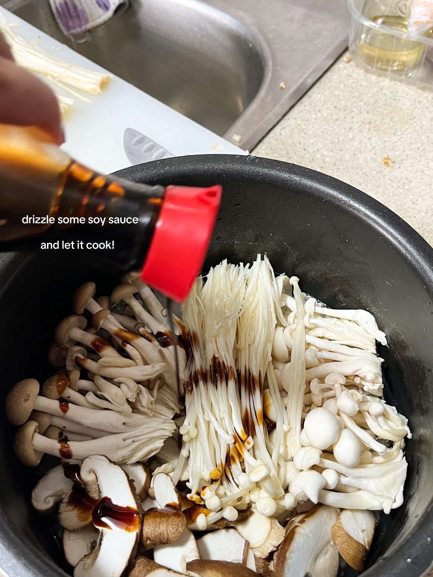 Make Miso Mushroom Pot Rice: A Simple One-Pot Meal with Enoki, Shiitake, and Shimeiji Mushrooms