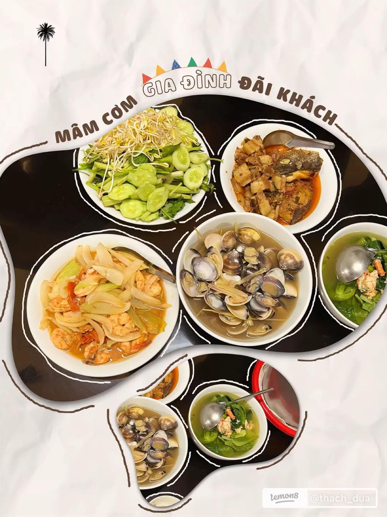 Mâm cơm gia đình đãi khách: Cá bớp kho thịt và nghêu hấp sả