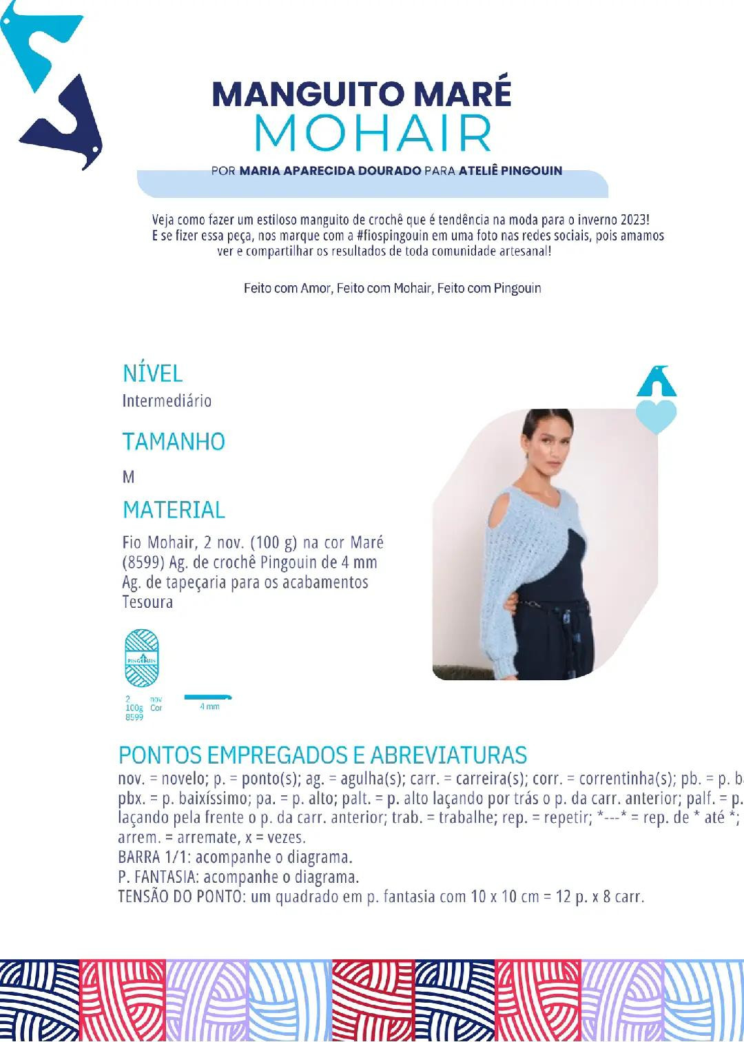 Manguito Maré Mohair: Hướng dẫn chi tiết cách móc áo len ngắn màu xanh pastel, thiết kế hở vai thời trang cho mùa đông