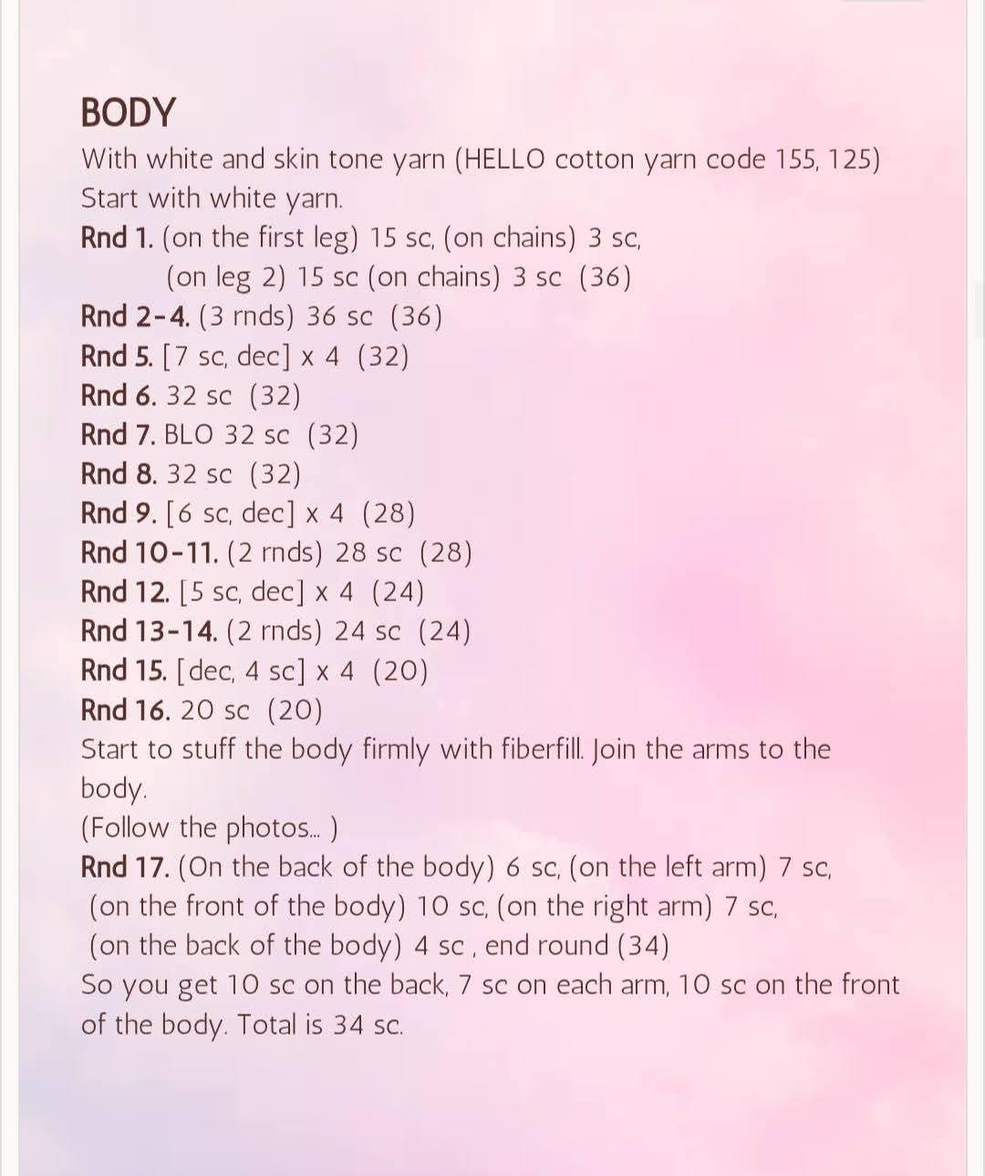 Marshmallow Doll Crochet Pattern Chart