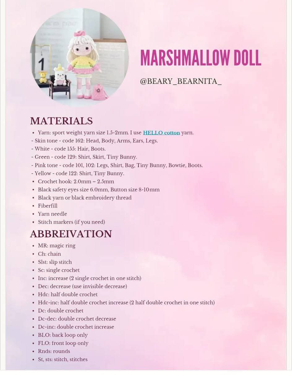Marshmallow Doll Crochet Pattern Chart