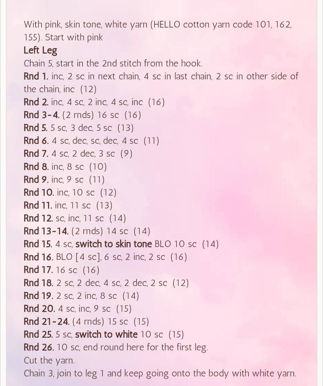 Marshmallow Doll Crochet Pattern Chart