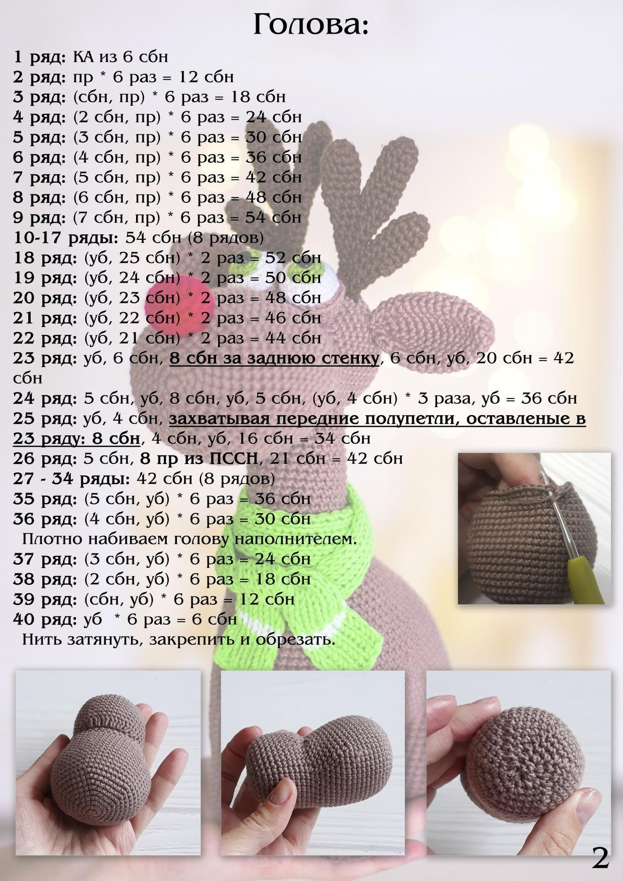 Мастер-класс по вязанию амигуруми: Олень Рудольф с красным носом и зеленым шарфом