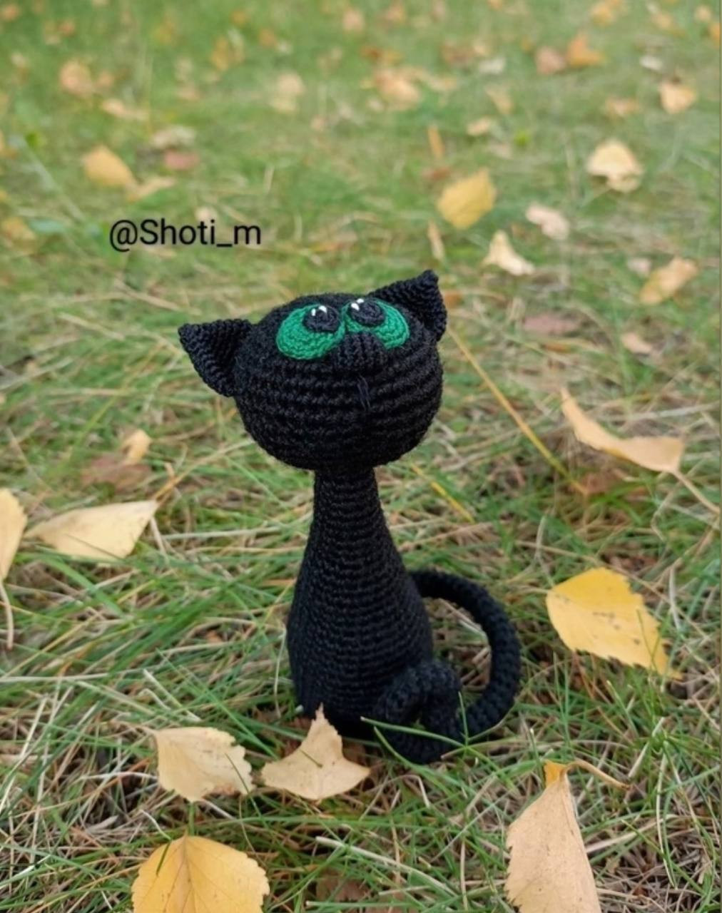 Мастер-класс по вязанию крючком черной кошки с зелеными глазами