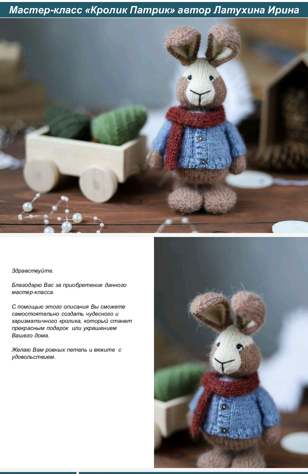 Мастер-класс вязание спицами кролик Патрик с кофточкой