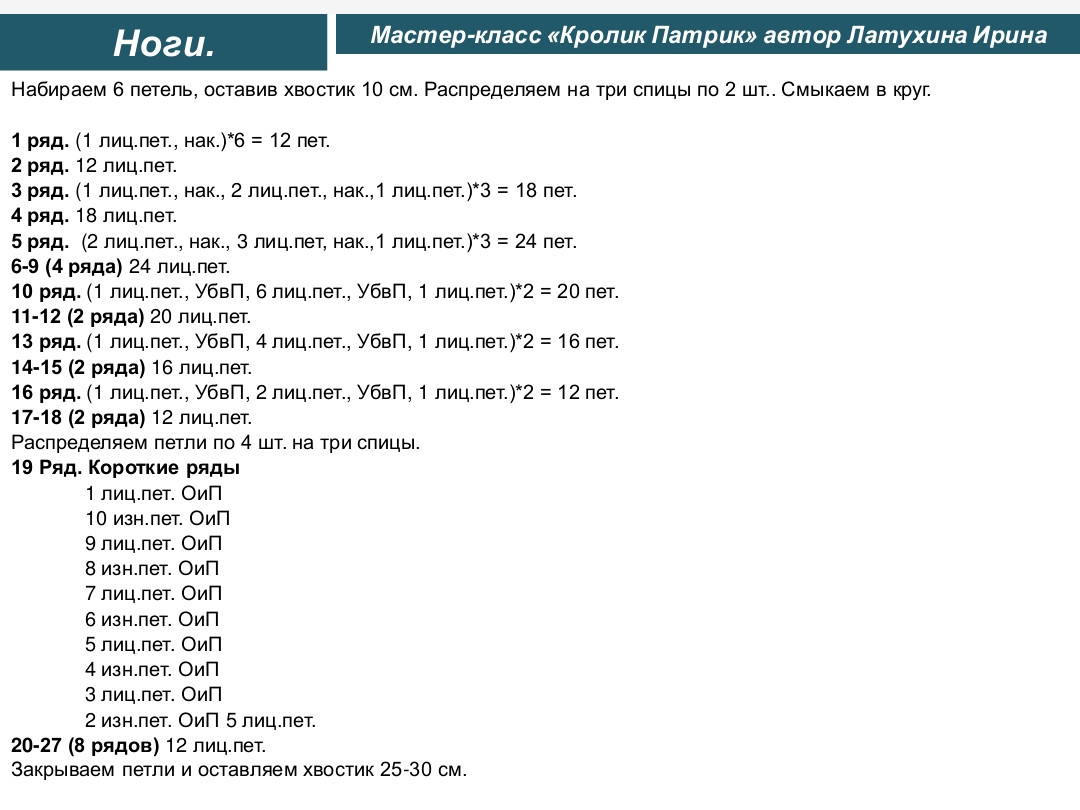 Мастер-класс вязание спицами кролик Патрик с кофточкой