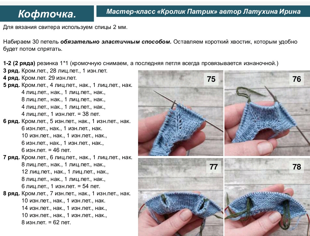 Мастер-класс вязание спицами кролик Патрик с кофточкой