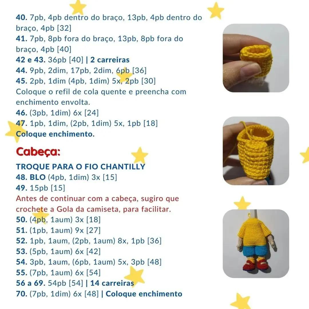 Mẫu móc len búp bê Caillou, áo vàng quần xanh