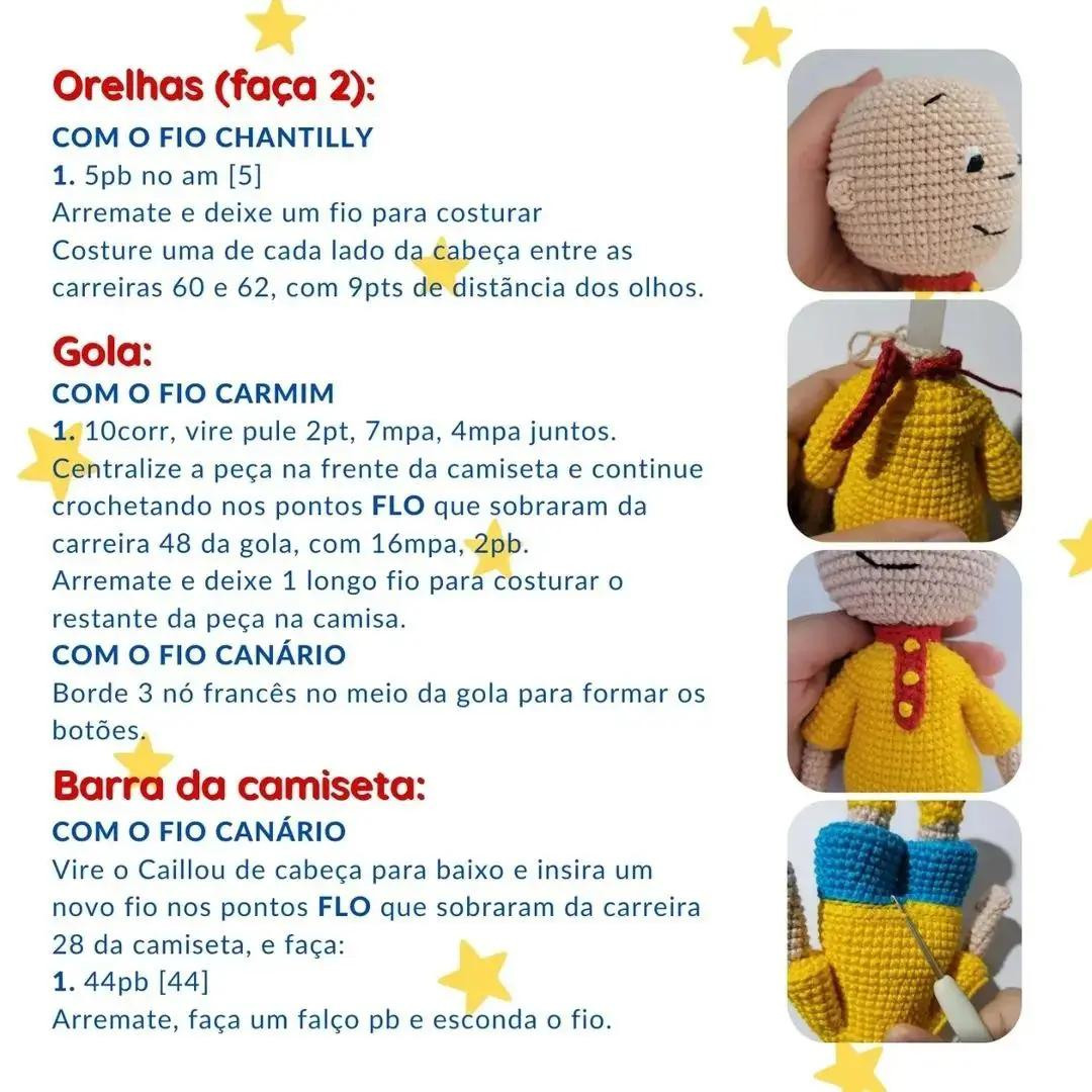Mẫu móc len búp bê Caillou, áo vàng quần xanh