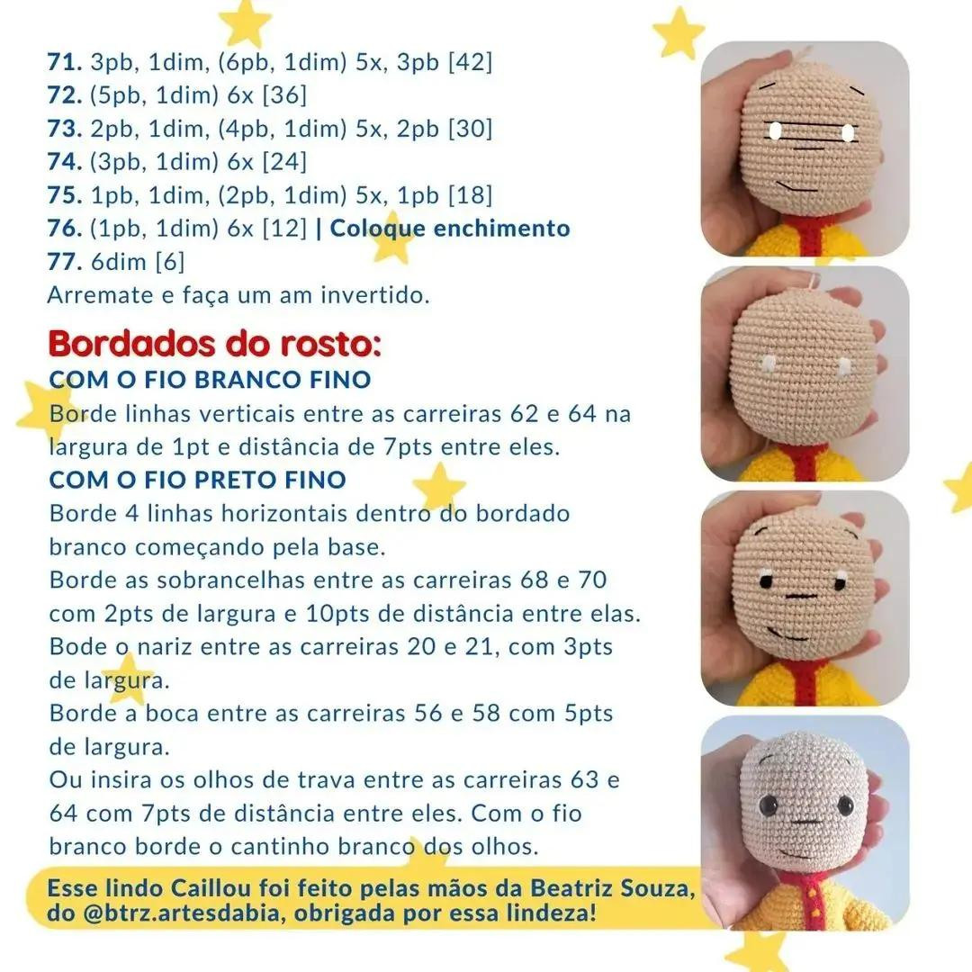 Mẫu móc len búp bê Caillou, áo vàng quần xanh