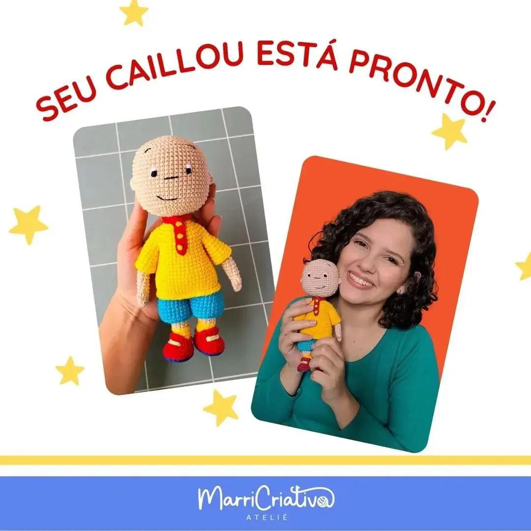 Mẫu móc len búp bê Caillou, áo vàng quần xanh