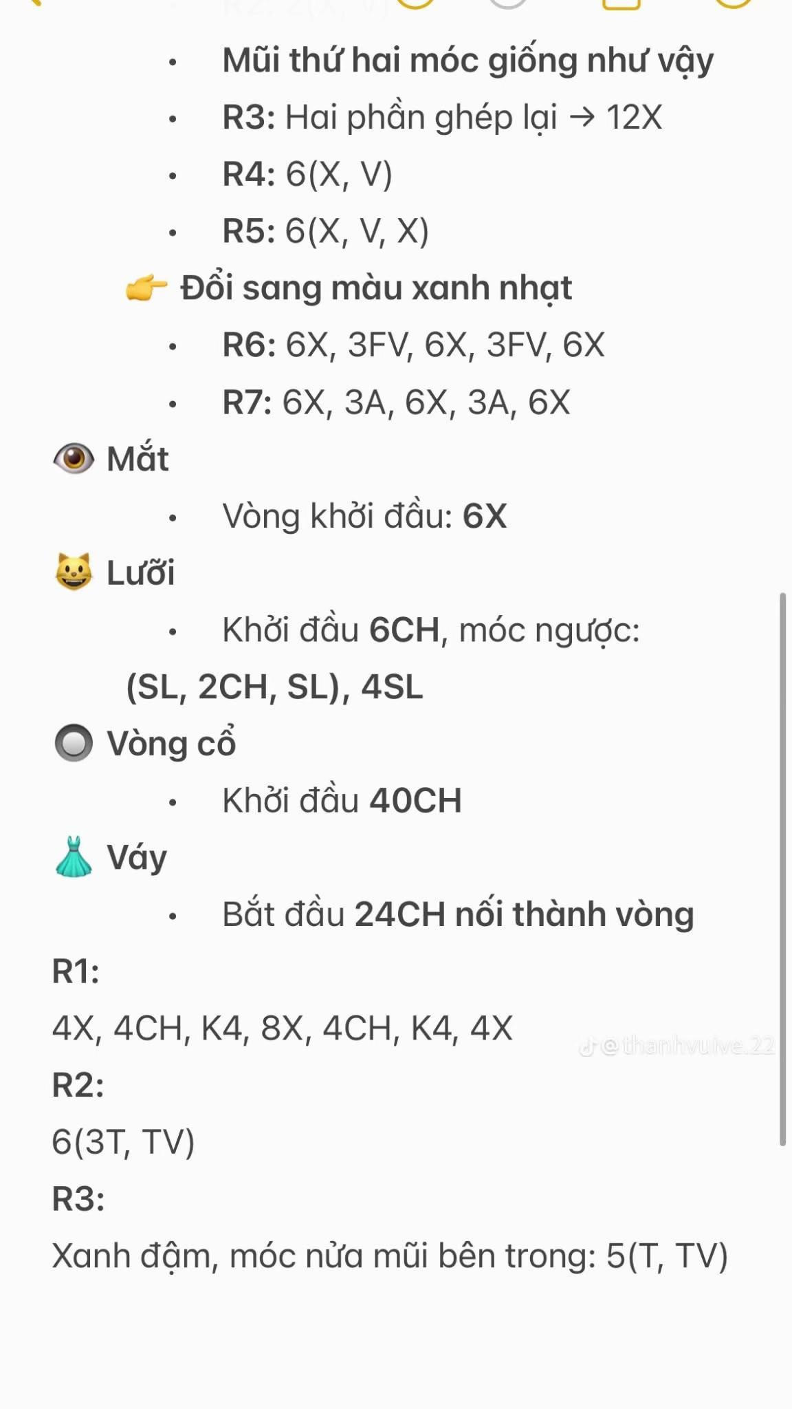 Mẫu móc len búp bê Gary Kitty dễ thương màu xanh trắng