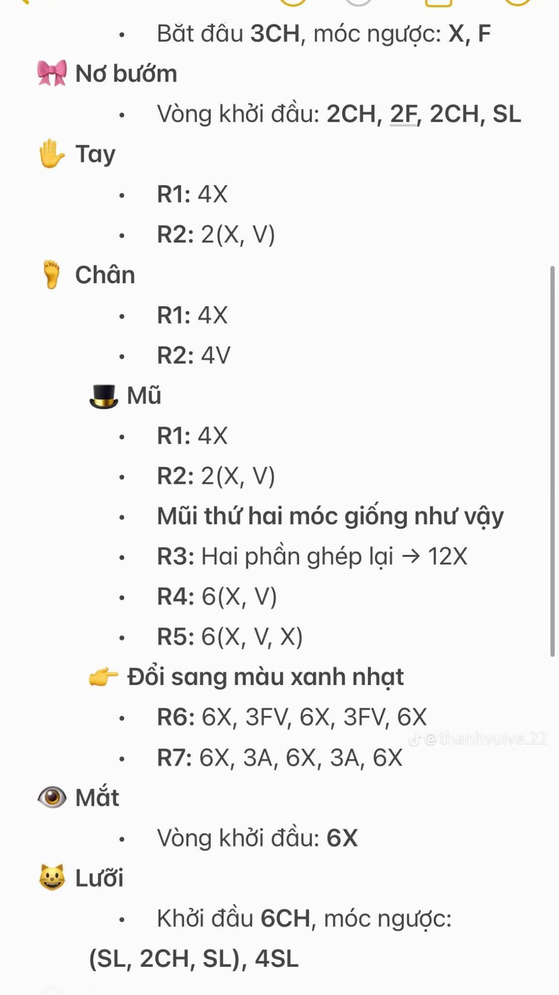 Mẫu móc len búp bê Gary Kitty dễ thương màu xanh trắng