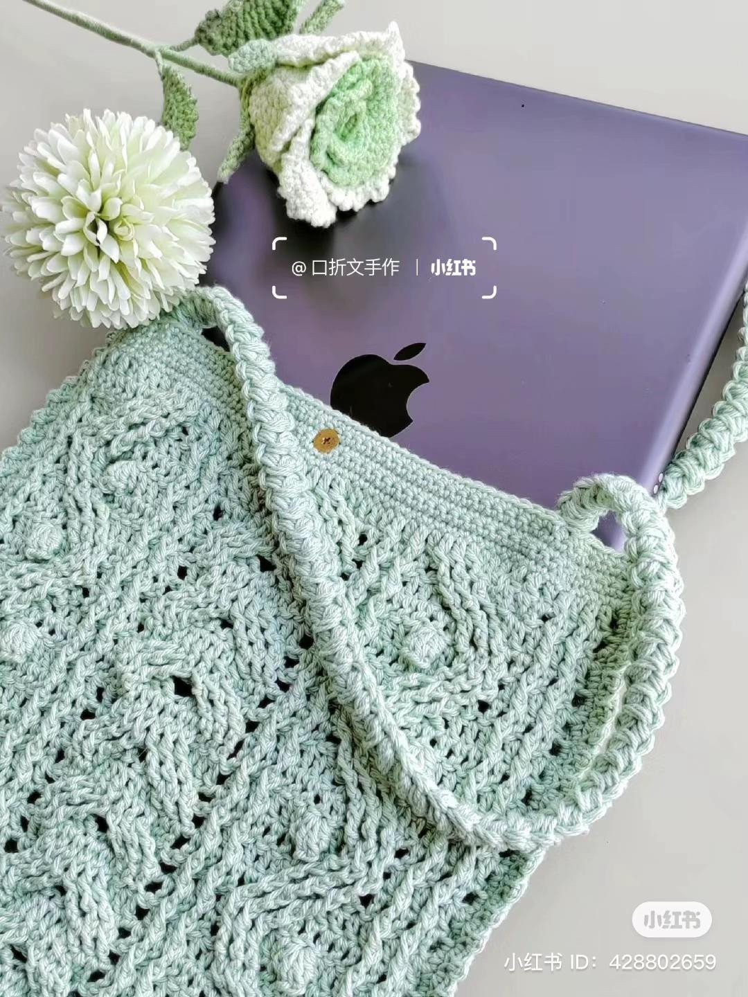 Mẫu móc túi xách họa tiết bện màu xanh mint kèm chart