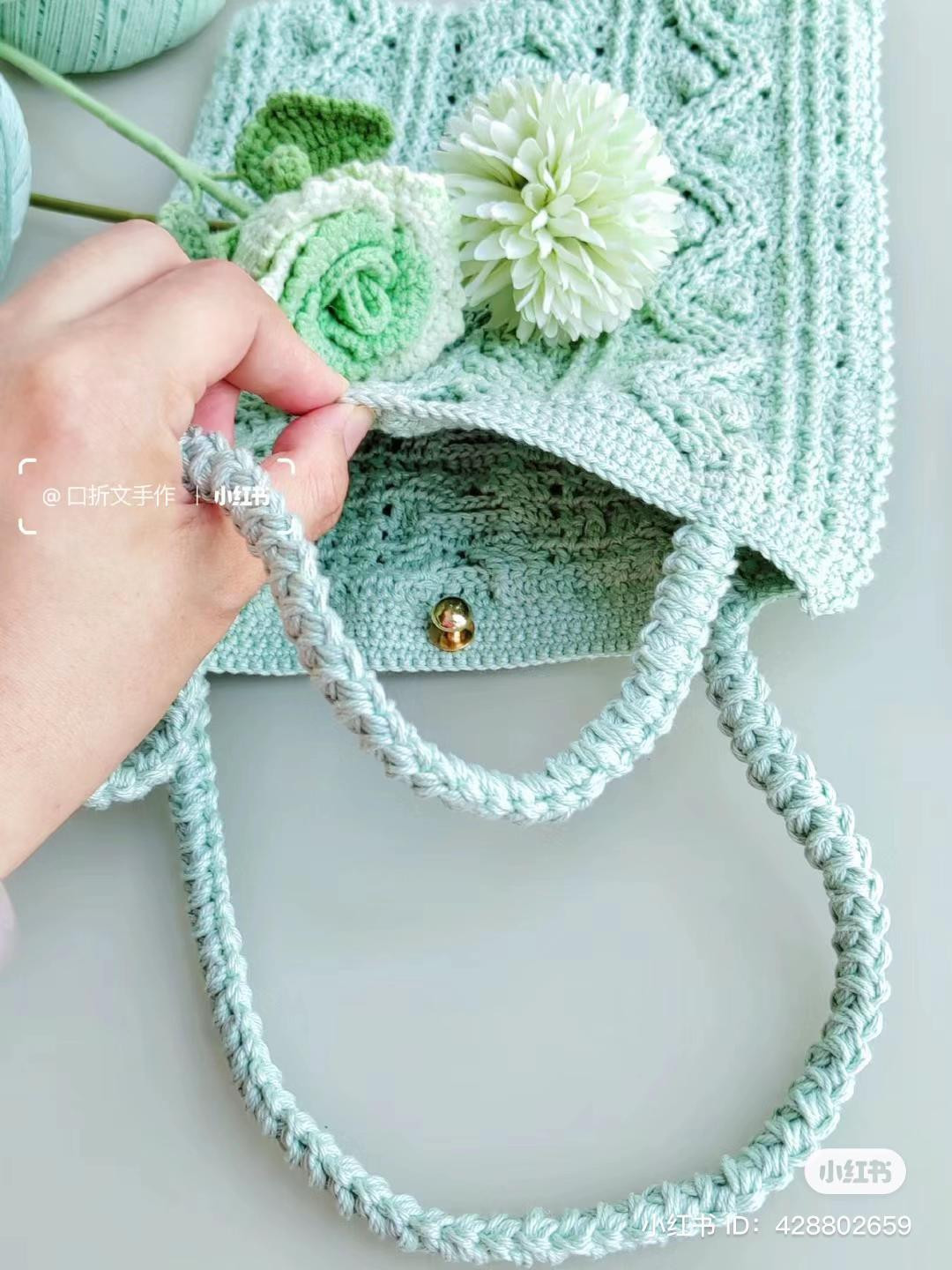 Mẫu móc túi xách họa tiết bện màu xanh mint kèm chart