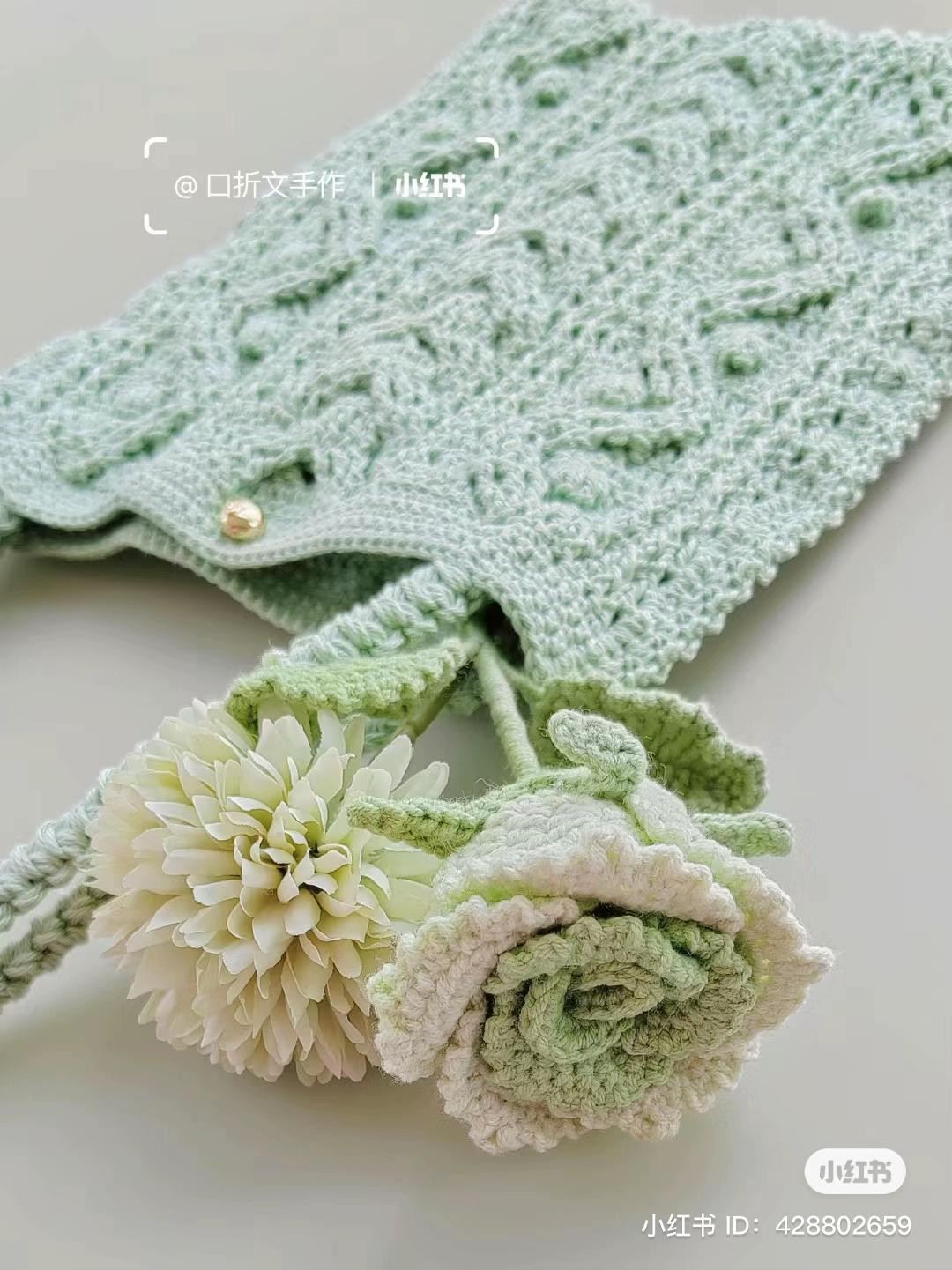 Mẫu móc túi xách họa tiết bện màu xanh mint kèm chart