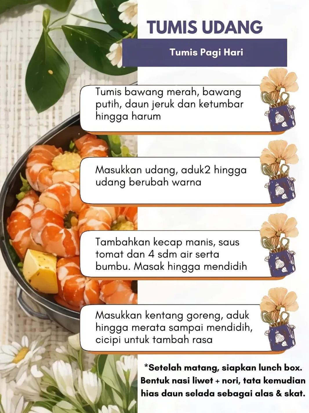 Menu Bekal: Tumis Udang, Nasi Liwet và Tahu Telur Bumbu Barbeque